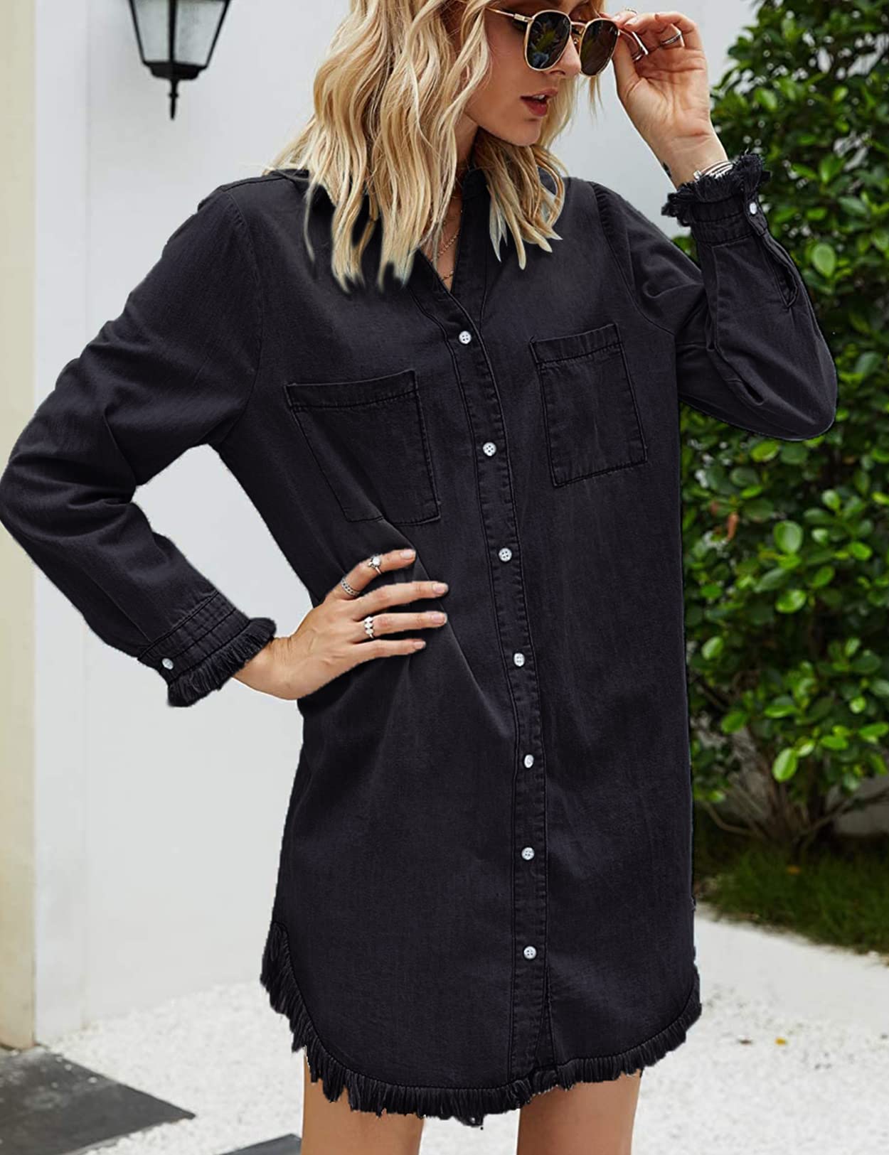 Zilcremo Women Denim Shirt Dresses Long Sleeve Shirt Dresses