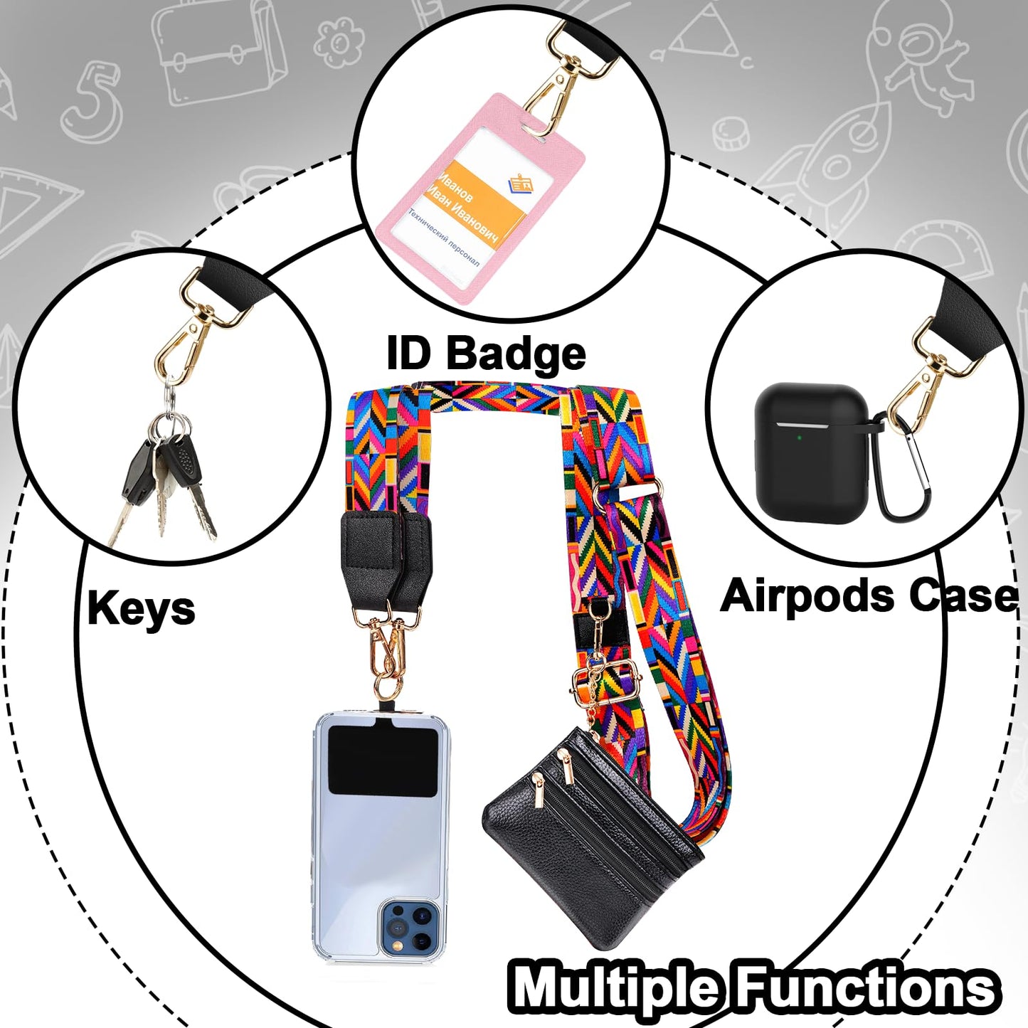 XANGNIER Clip and Go Strap for Phone with Wallet Crossbody,Phone Strap with Zippered Wallet, Adjustable Anti Theft Cellphone Lanyard for Women, Cellphone Chain Accessories,Leopard