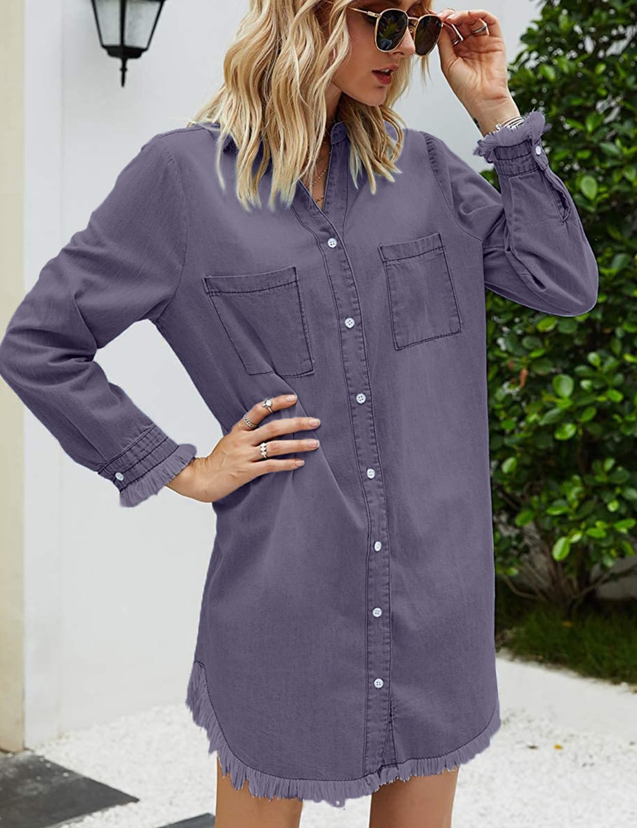 Zilcremo Women Denim Shirt Dresses Long Sleeve Shirt Dresses