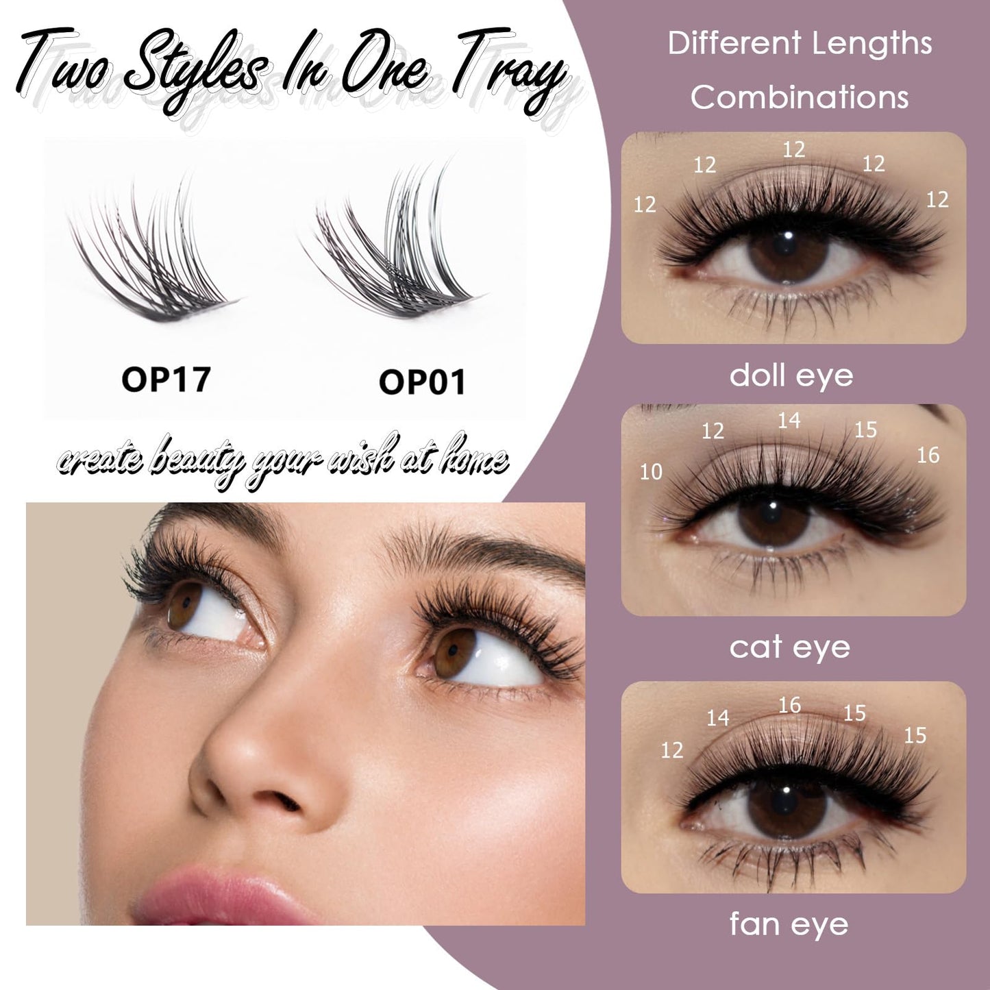 Lash Extension Kit 72 Cluster Individual Lashes Natural with Lash Bond and Seal Super Hold Eyelash Tweezers Lash Glue Remover Easy to Remove Lash Clusters Kit DIY at Home 10-16mm C/D Curl - OP01