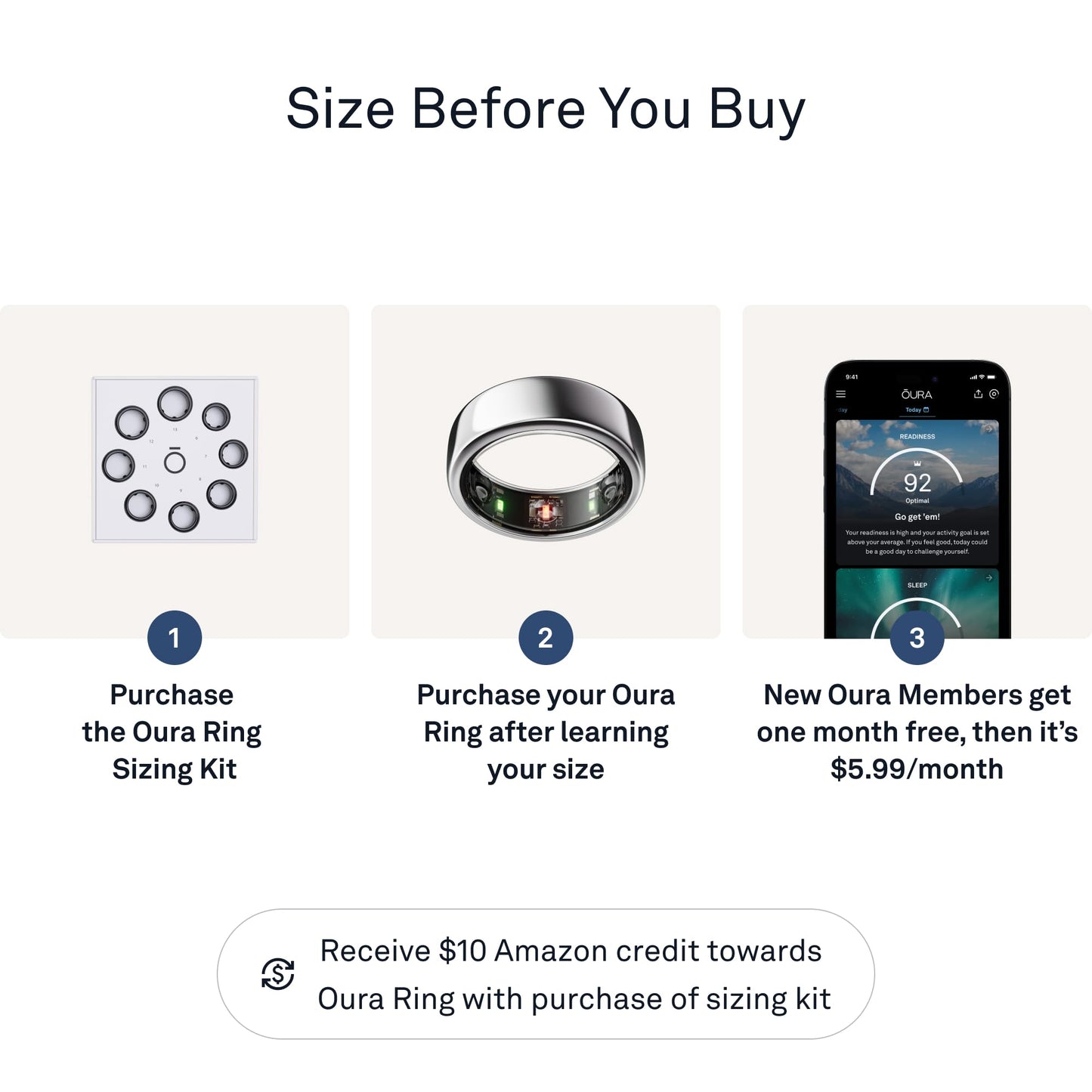 OURA SILVER RING GEN3 HORIZON HEART RATE- FITNESS TRACKER- 5-7 DAY BATTERY LIFE
