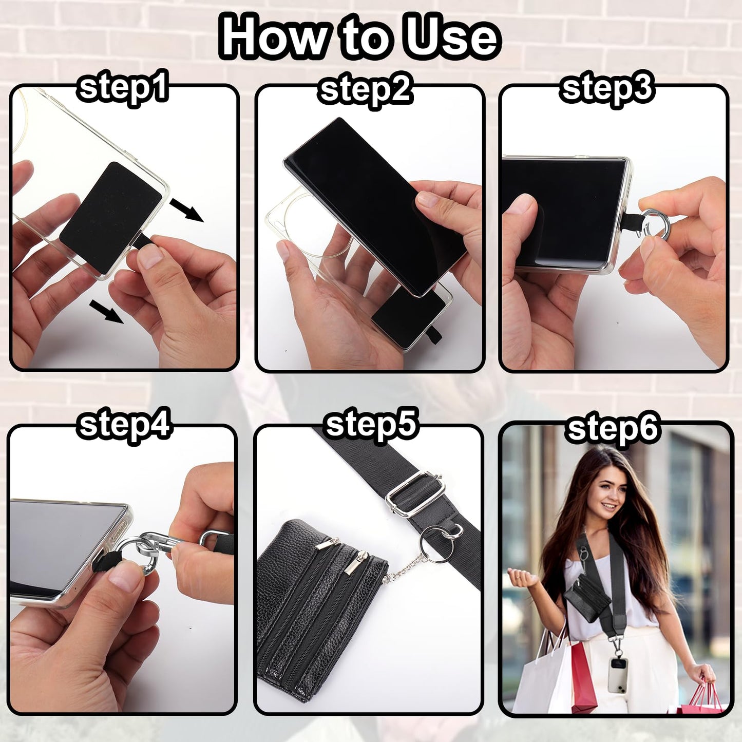 XANGNIER Clip and Go Strap for Phone with Wallet Crossbody,Phone Strap with Zippered Wallet, Adjustable Anti Theft Cellphone Lanyard for Women, Cellphone Chain Accessories,Leopard