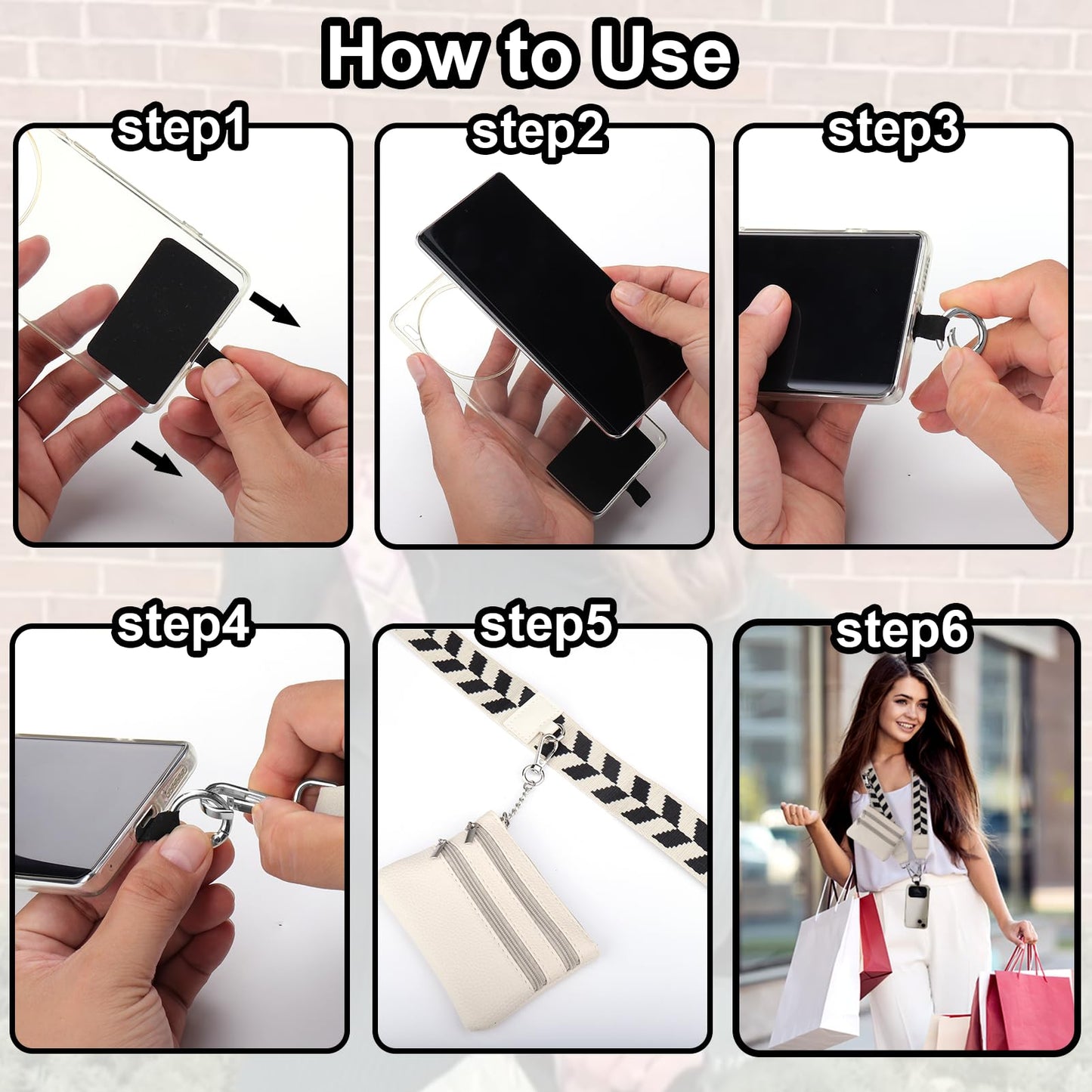 XANGNIER Clip and Go Strap for Phone with Wallet Crossbody,Phone Strap with Zippered Wallet, Adjustable Anti Theft Cellphone Lanyard for Women, Cellphone Chain Accessories,Leopard