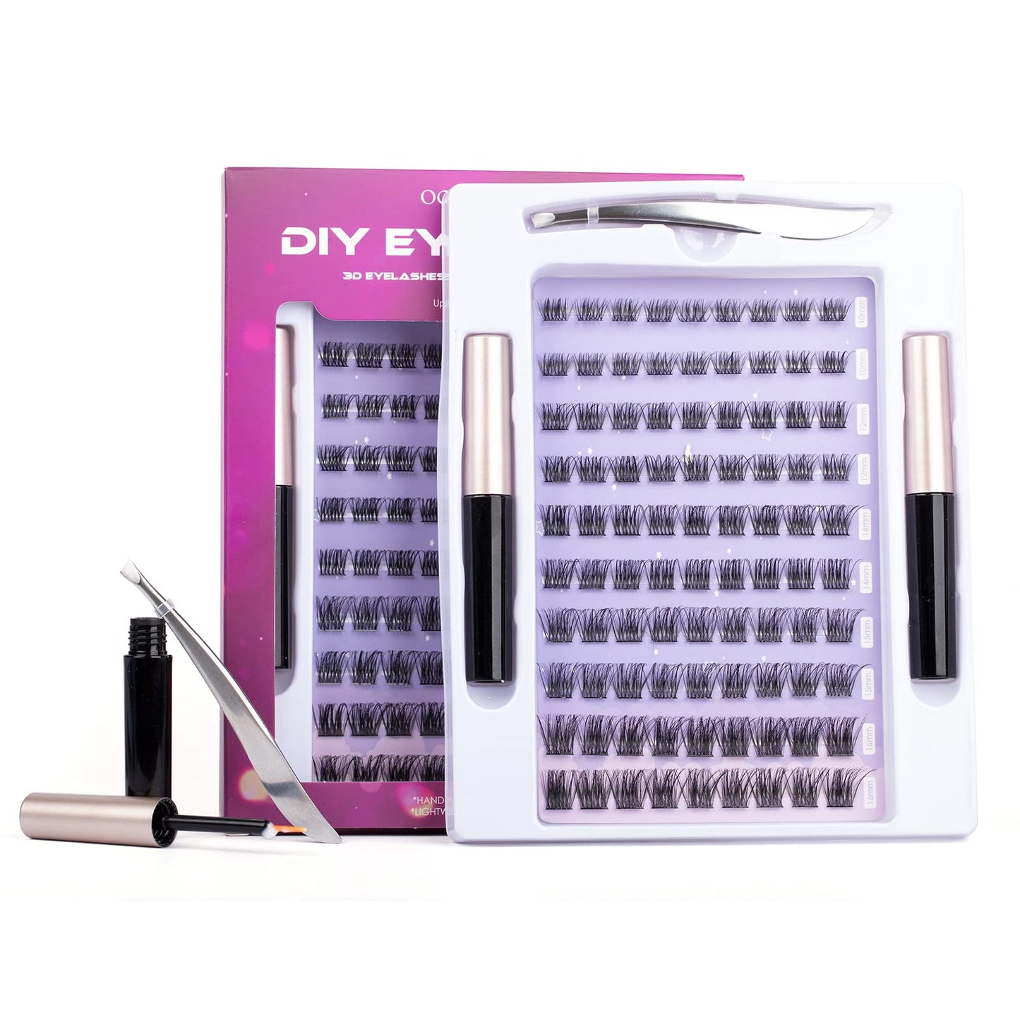 Lash Extension Kit 72 Cluster Individual Lashes Natural with Lash Bond and Seal Super Hold Eyelash Tweezers Lash Glue Remover Easy to Remove Lash Clusters Kit DIY at Home 10-16mm C/D Curl - OP01