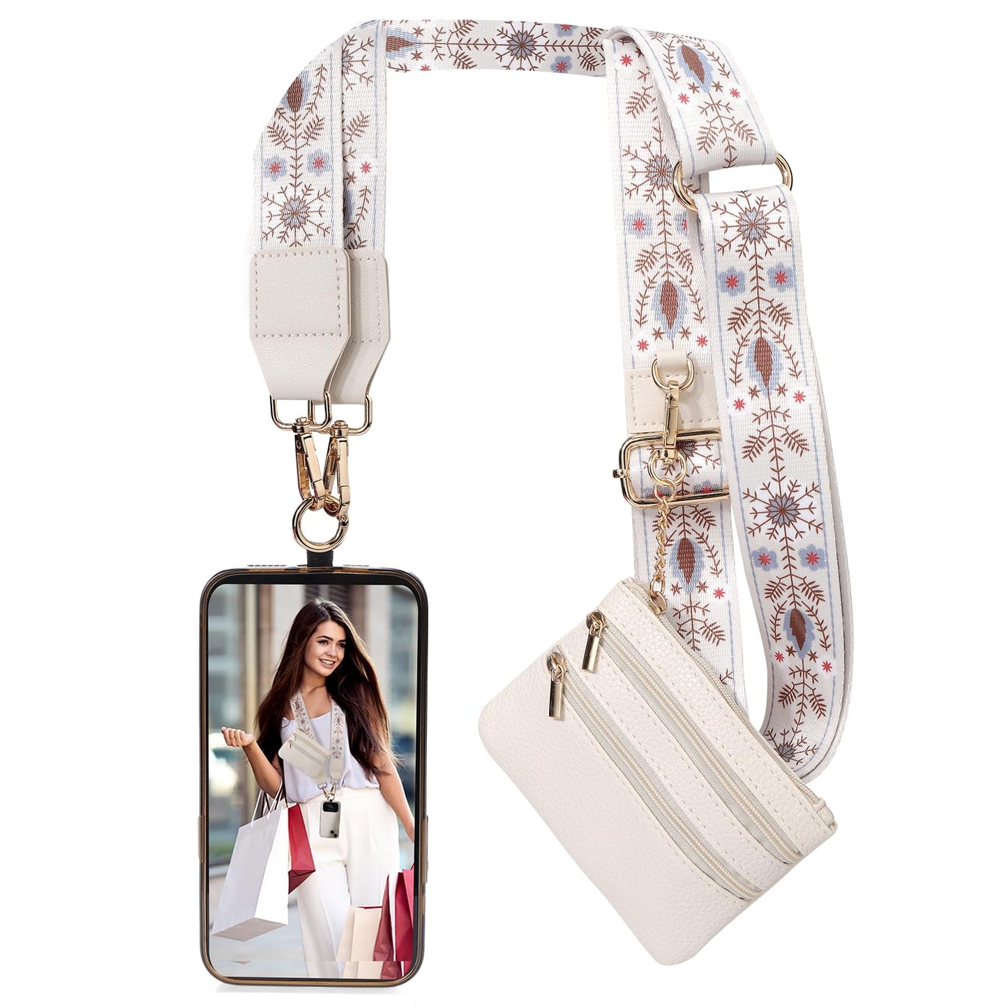 XANGNIER Clip and Go Strap for Phone with Wallet Crossbody,Phone Strap with Zippered Wallet, Adjustable Anti Theft Cellphone Lanyard for Women, Cellphone Chain Accessories,Leopard