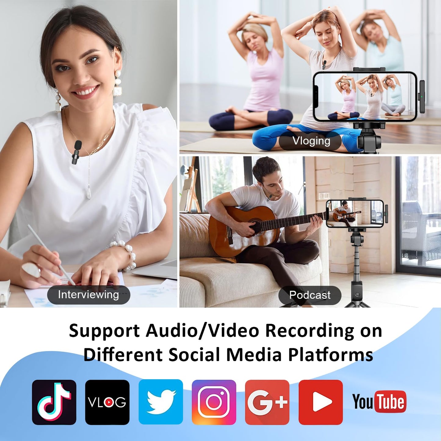 MAYBESTA Professional Wireless Lavalier Lapel Microphone for iPhone, iPad - Cordless Omnidirectional Condenser Recording Mic for Interview Video Podcast Vlog YouTube
