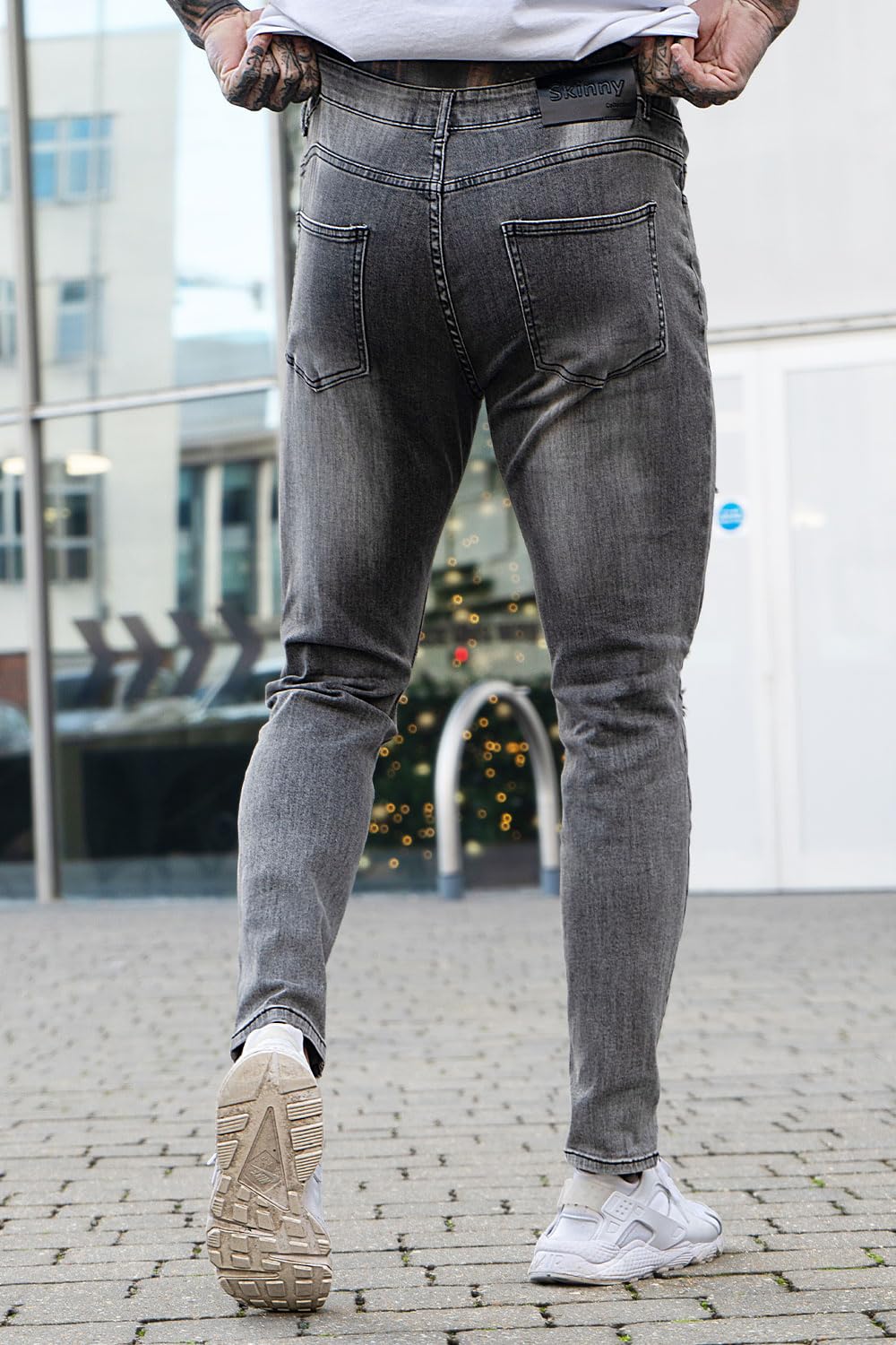 GINGTTO Men's Skinny Stretch Jeans Slim Fit (32, Black)
