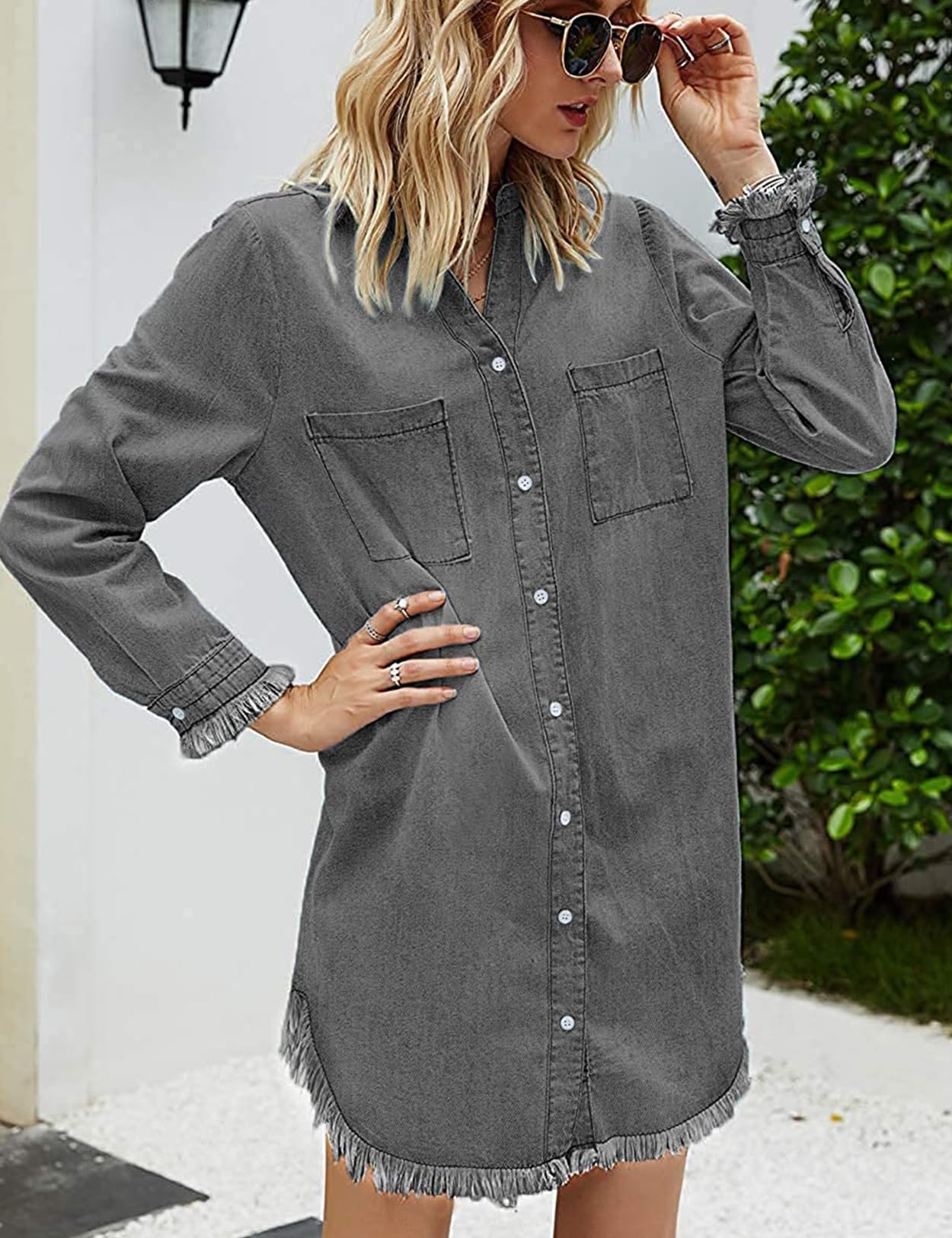 Zilcremo Women Denim Shirt Dresses Long Sleeve Shirt Dresses