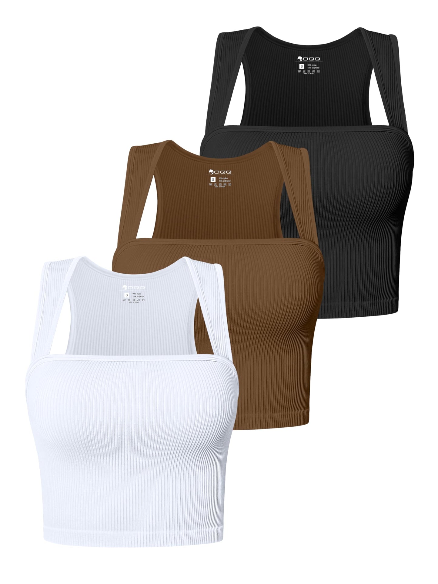 OQQ WOMENS RIBBED TANK TOP WITH SQUARE NECK