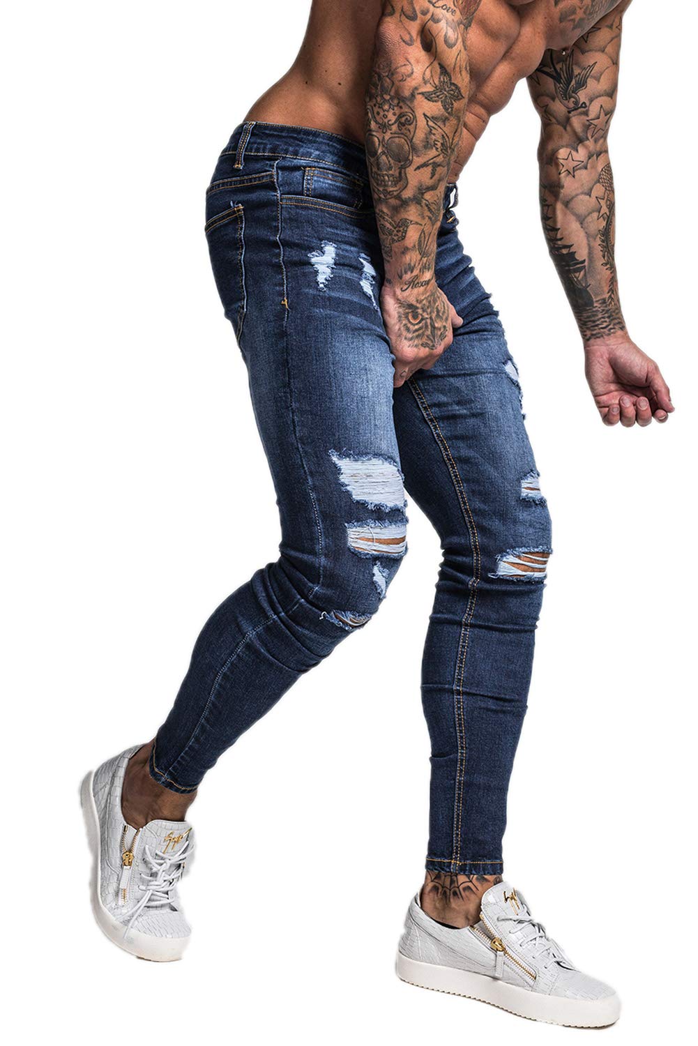 GINGTTO Men's Skinny Stretch Jeans Slim Fit (32, Black)