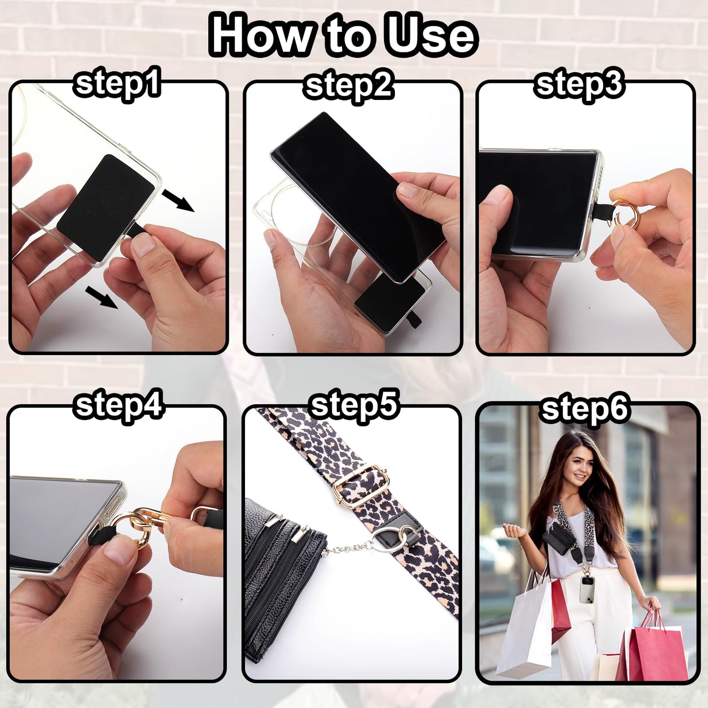XANGNIER Clip and Go Strap for Phone with Wallet Crossbody,Phone Strap with Zippered Wallet, Adjustable Anti Theft Cellphone Lanyard for Women, Cellphone Chain Accessories,Leopard
