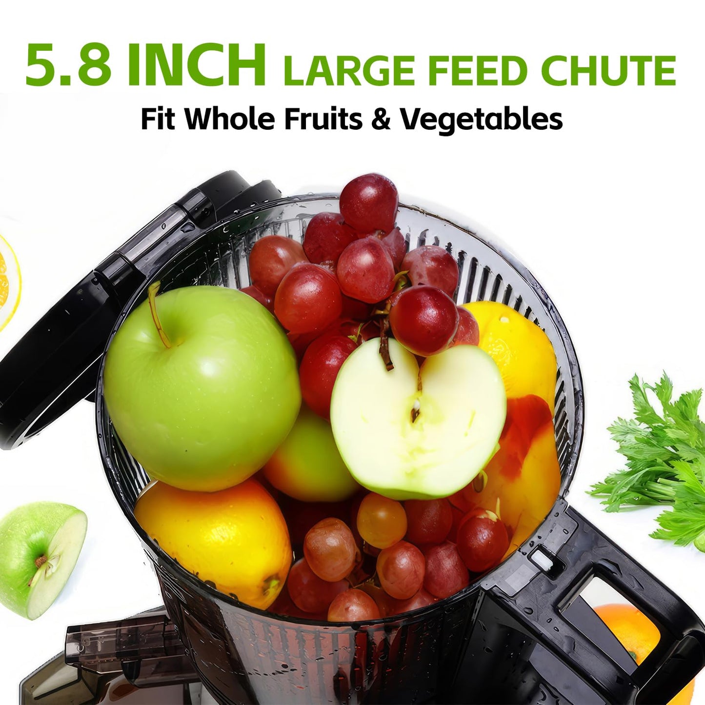 Cold Press Juicer, 5.8" Wide Feed Chute Juice Extractor Machine with 400W, High Juice Yield, Slow Masticating Juicer for Whole Vegetables & Fruits, Premium Silver