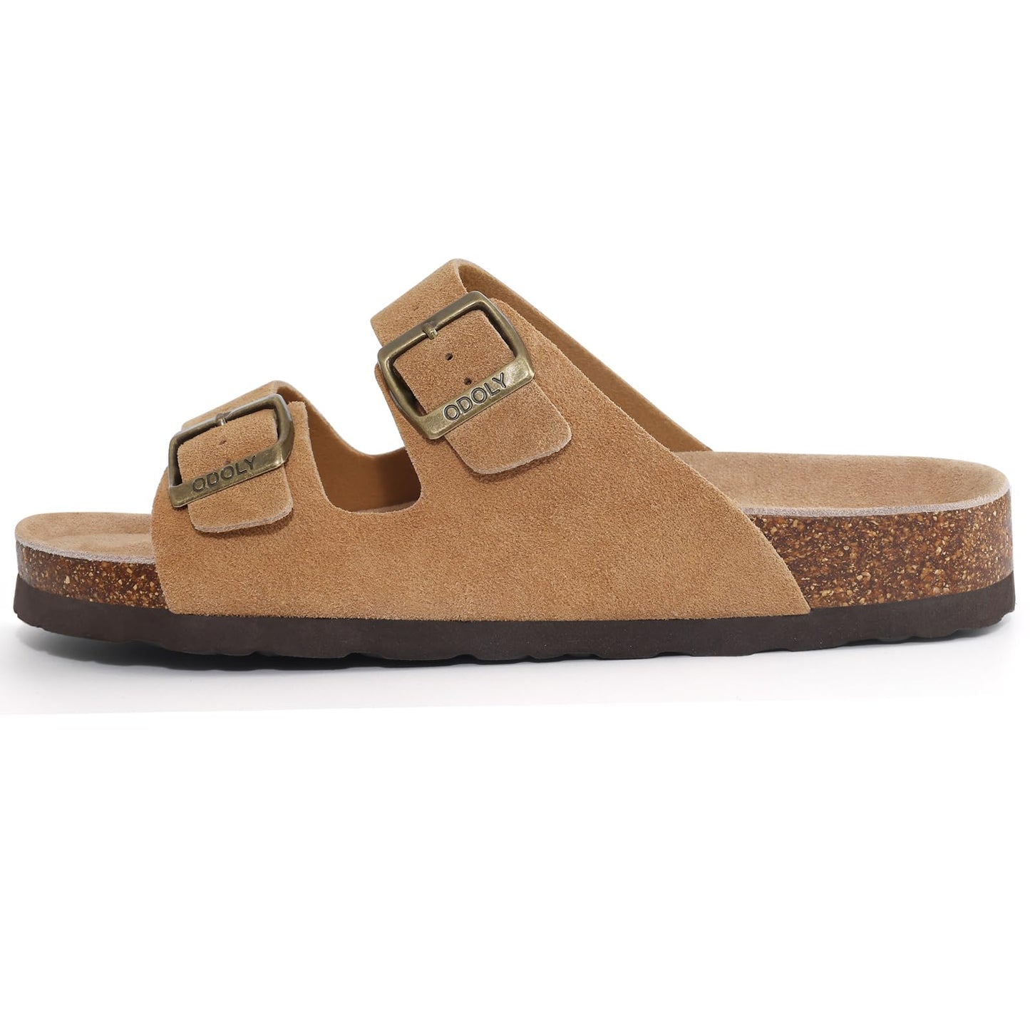 ODOLY Women's Cork Footbed Slide Sandal, Arch Support Summer Outdoor Sandals with Adjustable Buckle, Black US Women Size 10, EU Women Size 41