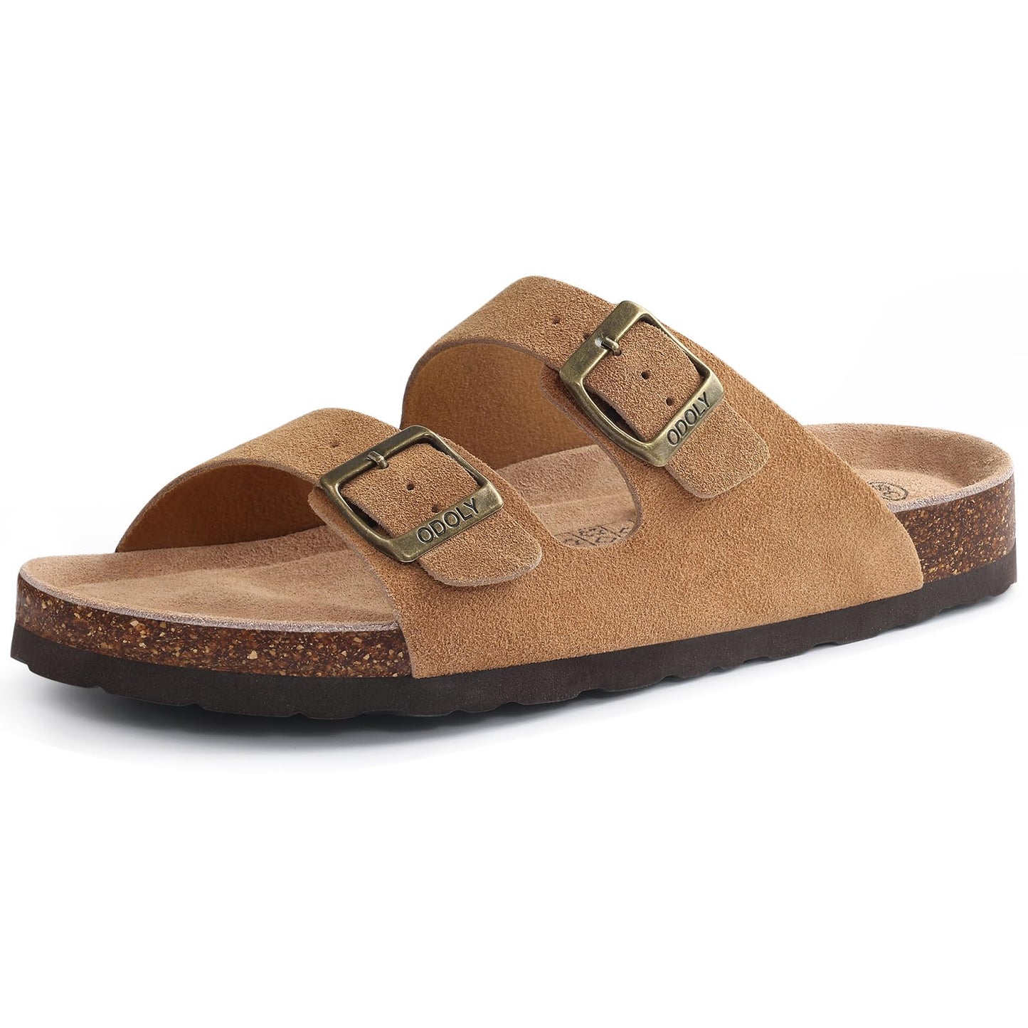 ODOLY Women's Cork Footbed Slide Sandal, Arch Support Summer Outdoor Sandals with Adjustable Buckle, Black US Women Size 10, EU Women Size 41