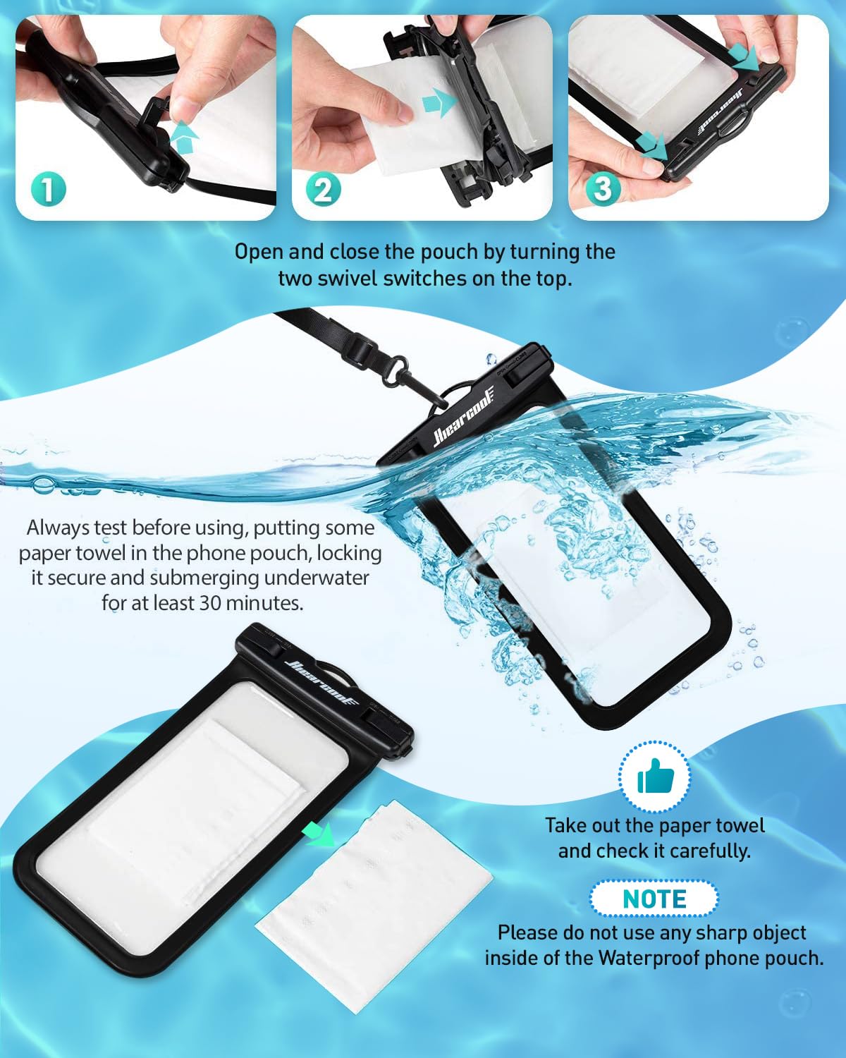 Hiearcool Waterproof Phone Pouch, Waterproof Phone Case for iPhone 15 14 13 12 Pro Max, IPX8 Cellphone Dry Bag Beach Cruise Ship Essentials 2Pack-8.3"