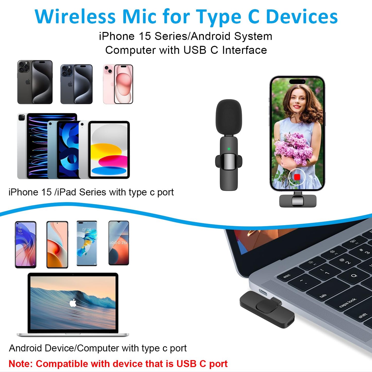 MAYBESTA Professional Wireless Lavalier Lapel Microphone for iPhone, iPad - Cordless Omnidirectional Condenser Recording Mic for Interview Video Podcast Vlog YouTube