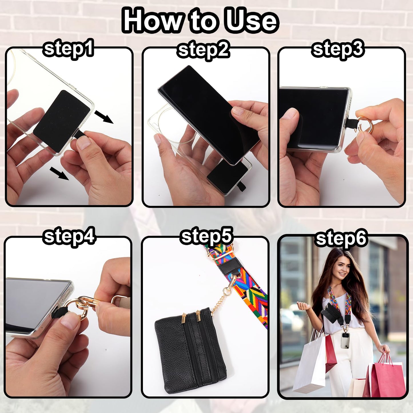 XANGNIER Clip and Go Strap for Phone with Wallet Crossbody,Phone Strap with Zippered Wallet, Adjustable Anti Theft Cellphone Lanyard for Women, Cellphone Chain Accessories,Leopard