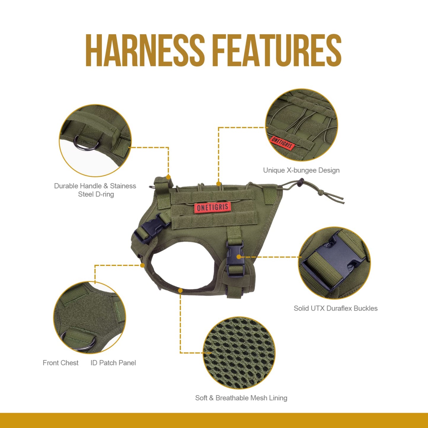OneTigris Tactical Dog Harness - Fire Watcher Comfortable Patrol Vest (Black, Medium)