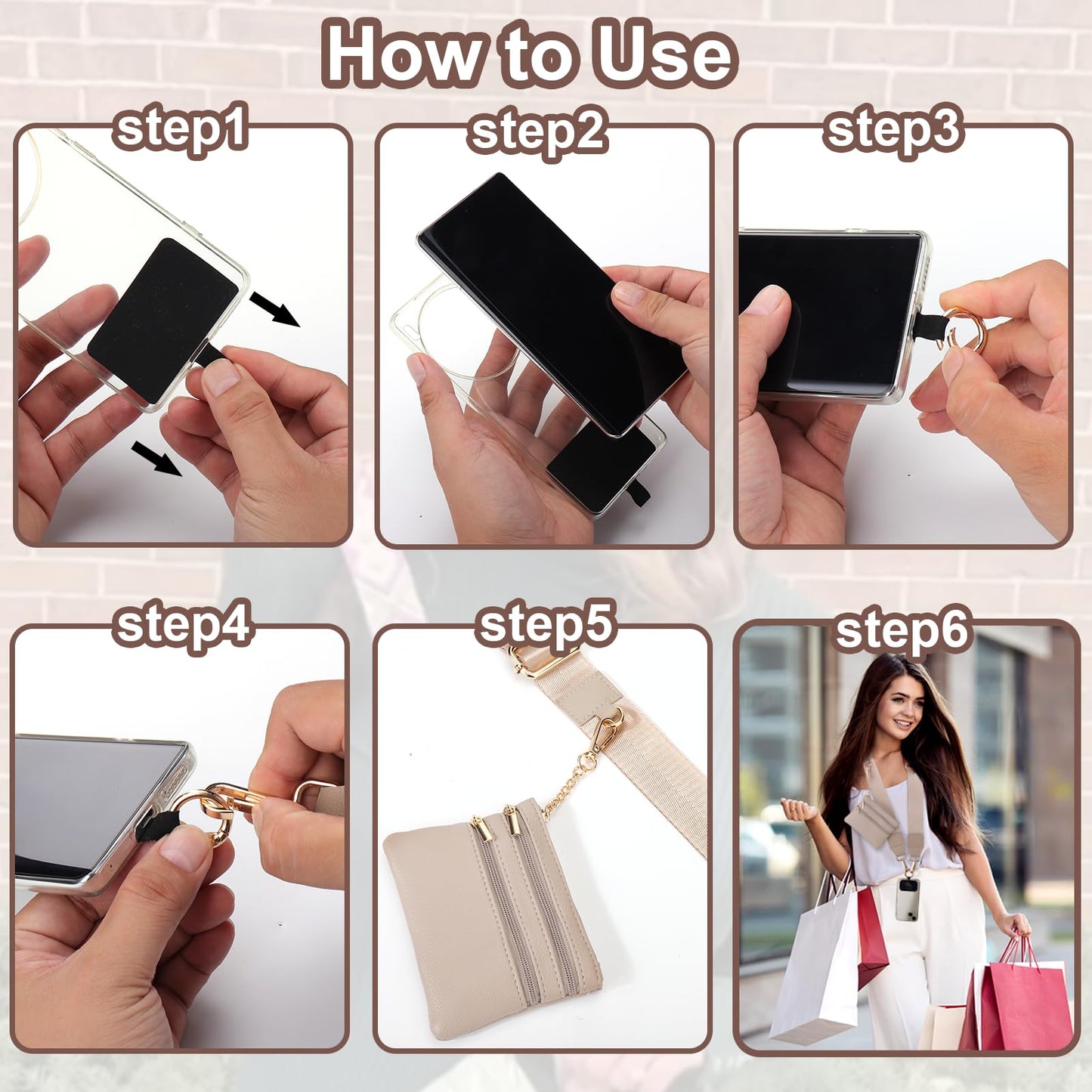 XANGNIER Clip and Go Strap for Phone with Wallet Crossbody,Phone Strap with Zippered Wallet, Adjustable Anti Theft Cellphone Lanyard for Women, Cellphone Chain Accessories,Leopard