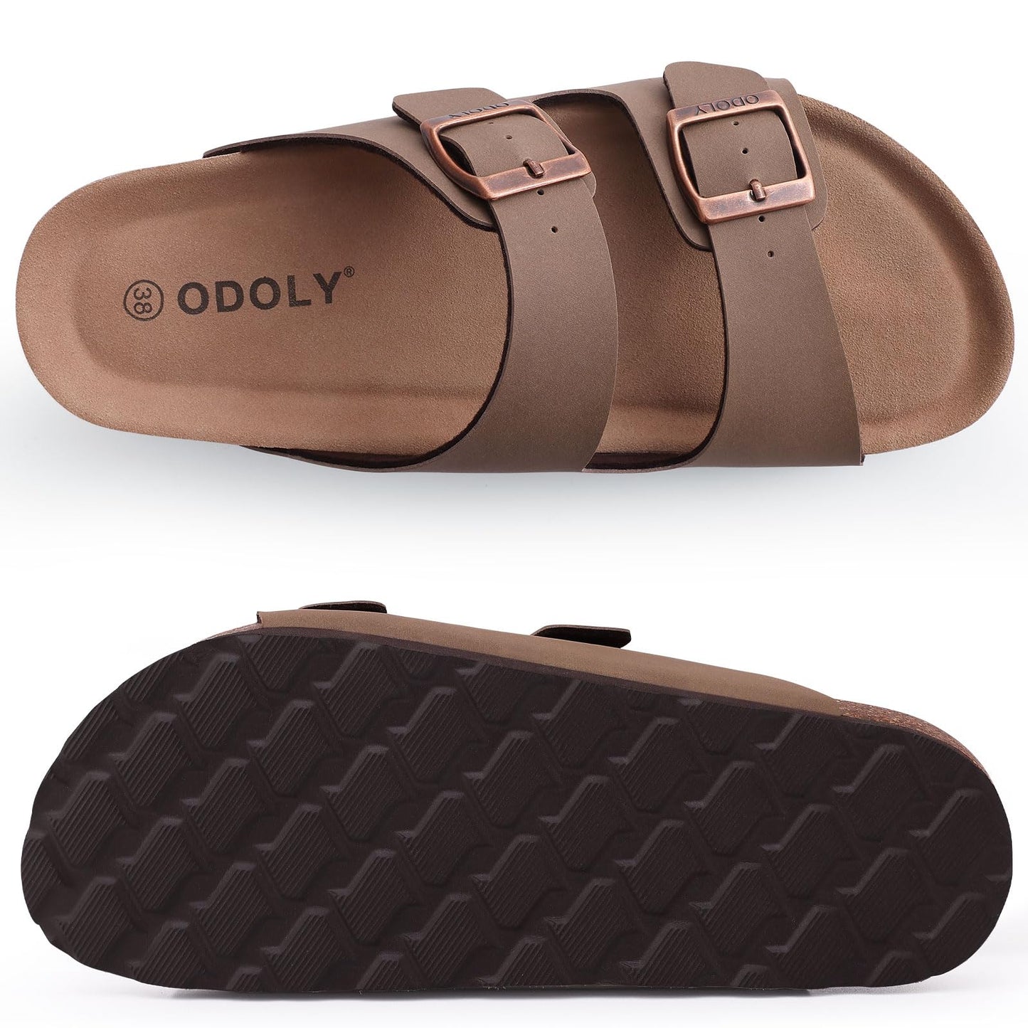 ODOLY Women's Cork Footbed Slide Sandal, Arch Support Summer Outdoor Sandals with Adjustable Buckle, Black US Women Size 10, EU Women Size 41