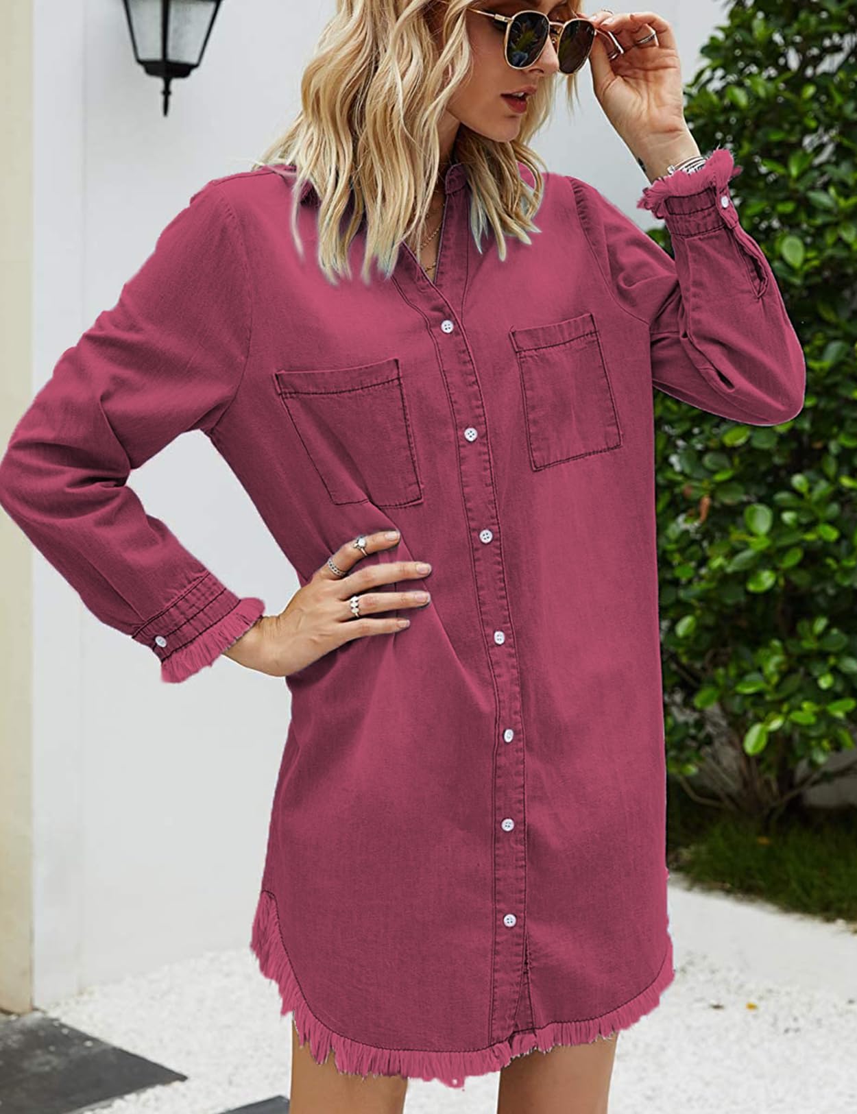 Zilcremo Women Denim Shirt Dresses Long Sleeve Shirt Dresses