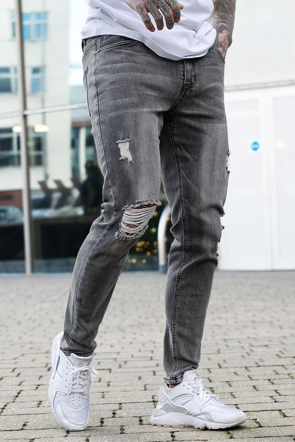 GINGTTO Men's Skinny Stretch Jeans Slim Fit (32, Black)