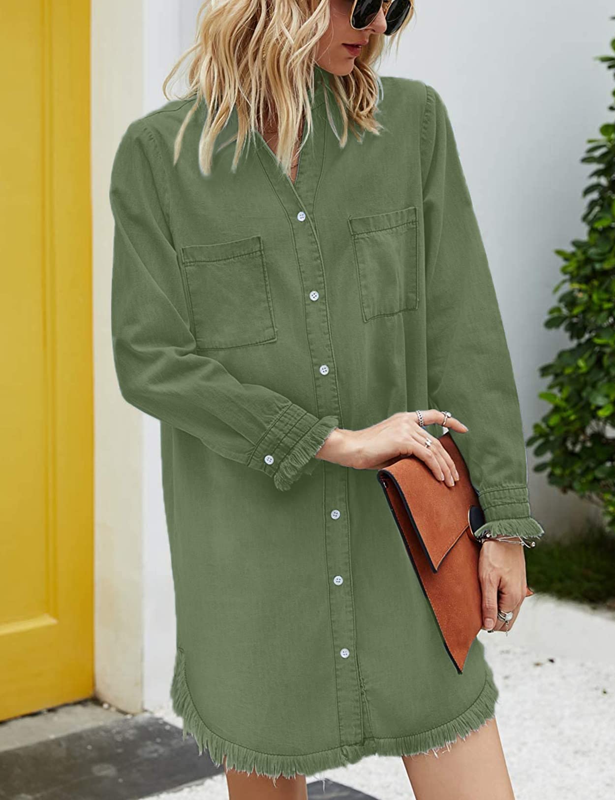 Zilcremo Women Denim Shirt Dresses Long Sleeve Shirt Dresses