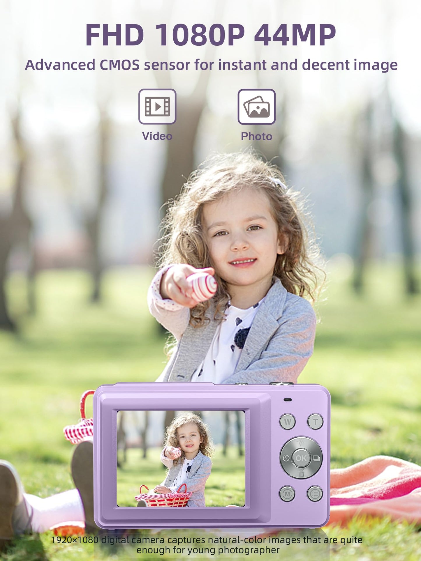Digital Camera, FHD 1080P Camera, Digital Point and Shoot Camera with 16X Zoom Anti Shake, Compact Small Camera for Boys Girls Kids