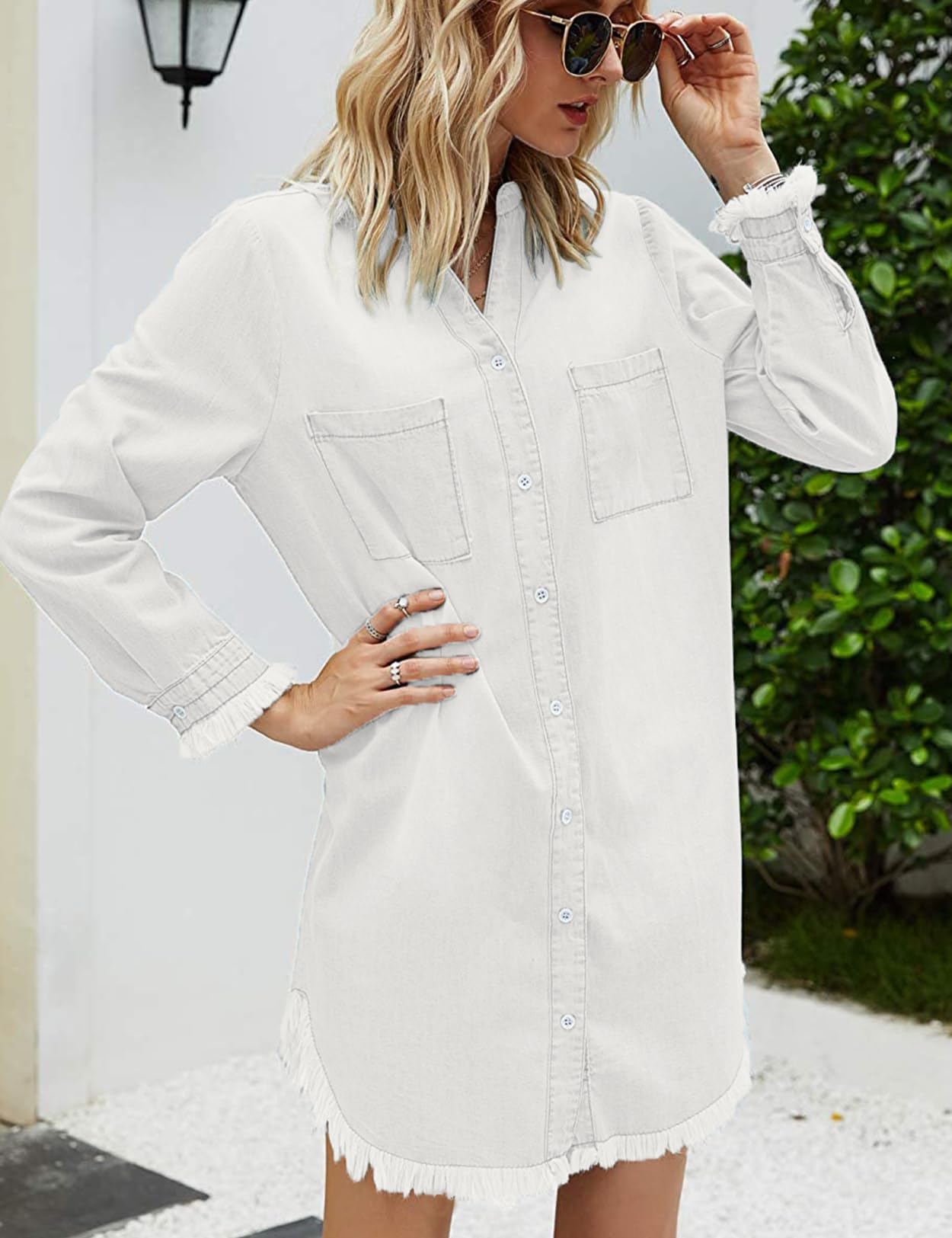 Zilcremo Women Denim Shirt Dresses Long Sleeve Shirt Dresses