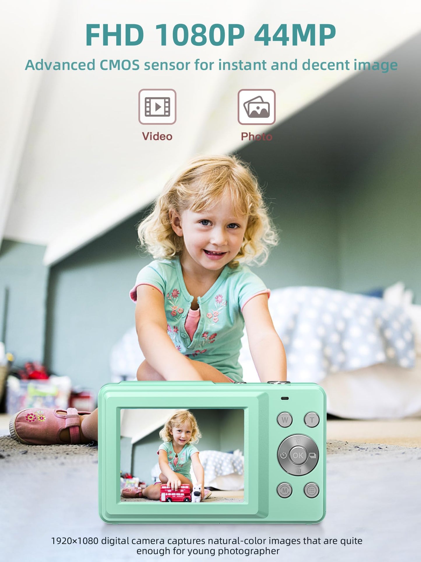 Digital Camera, FHD 1080P Camera, Digital Point and Shoot Camera with 16X Zoom Anti Shake, Compact Small Camera for Boys Girls Kids