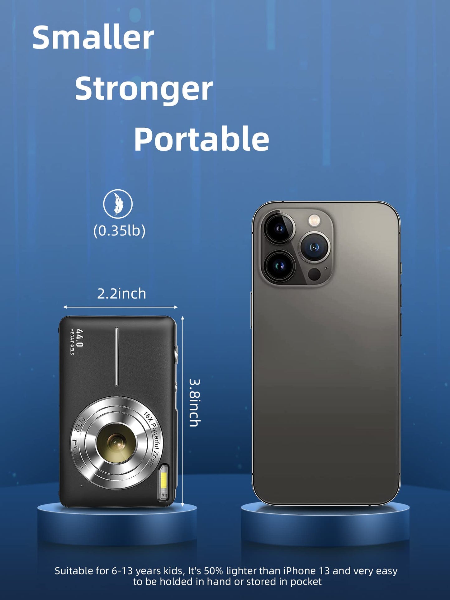 Digital Camera, FHD 1080P Camera, Digital Point and Shoot Camera with 16X Zoom Anti Shake, Compact Small Camera for Boys Girls Kids