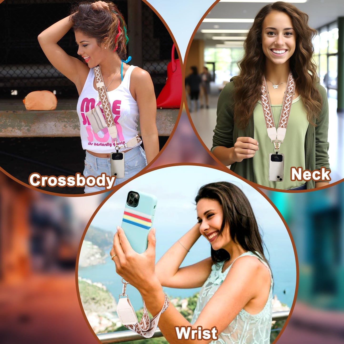 XANGNIER Clip and Go Strap for Phone with Wallet Crossbody,Phone Strap with Zippered Wallet, Adjustable Anti Theft Cellphone Lanyard for Women, Cellphone Chain Accessories,Leopard