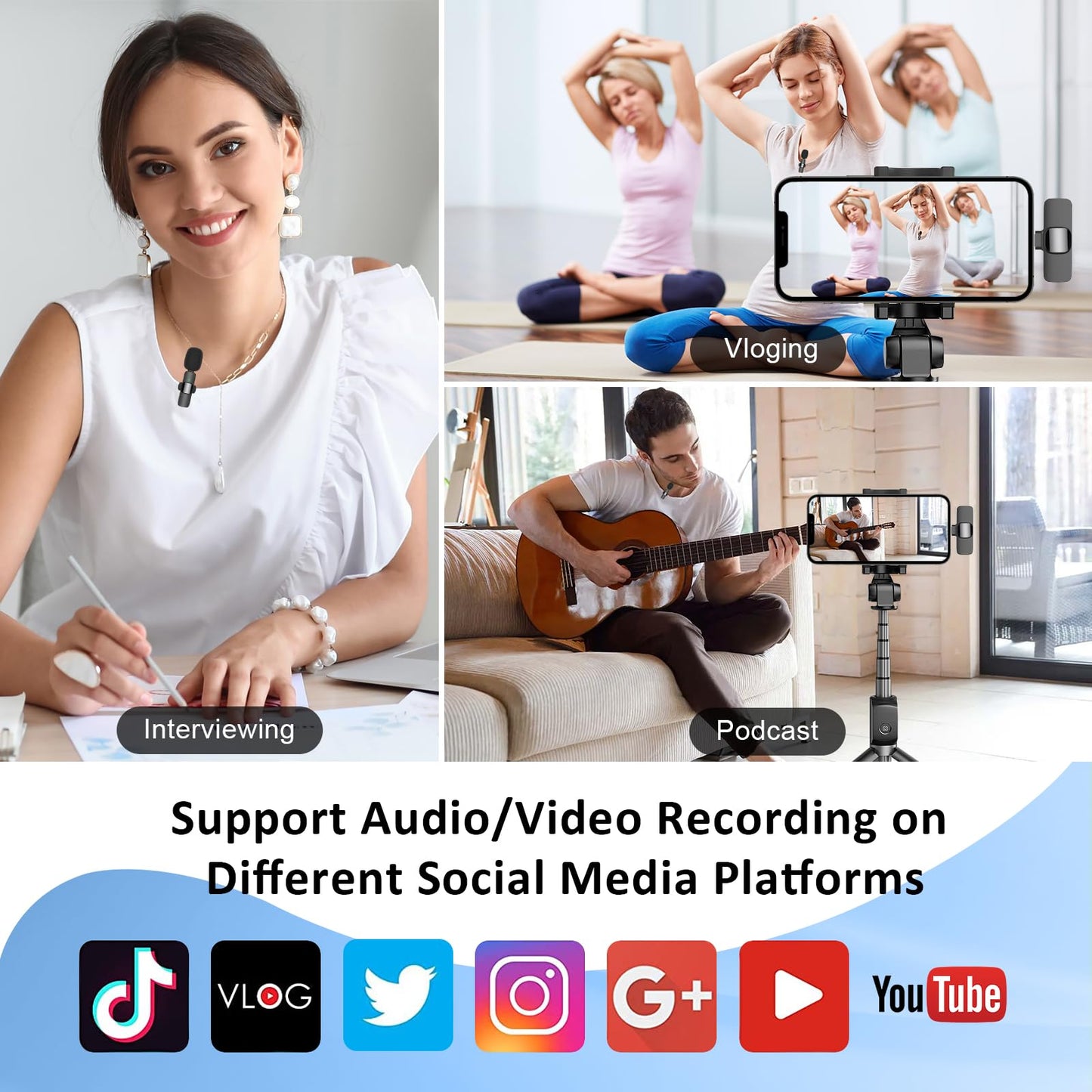 MAYBESTA Professional Wireless Lavalier Lapel Microphone for iPhone, iPad - Cordless Omnidirectional Condenser Recording Mic for Interview Video Podcast Vlog YouTube
