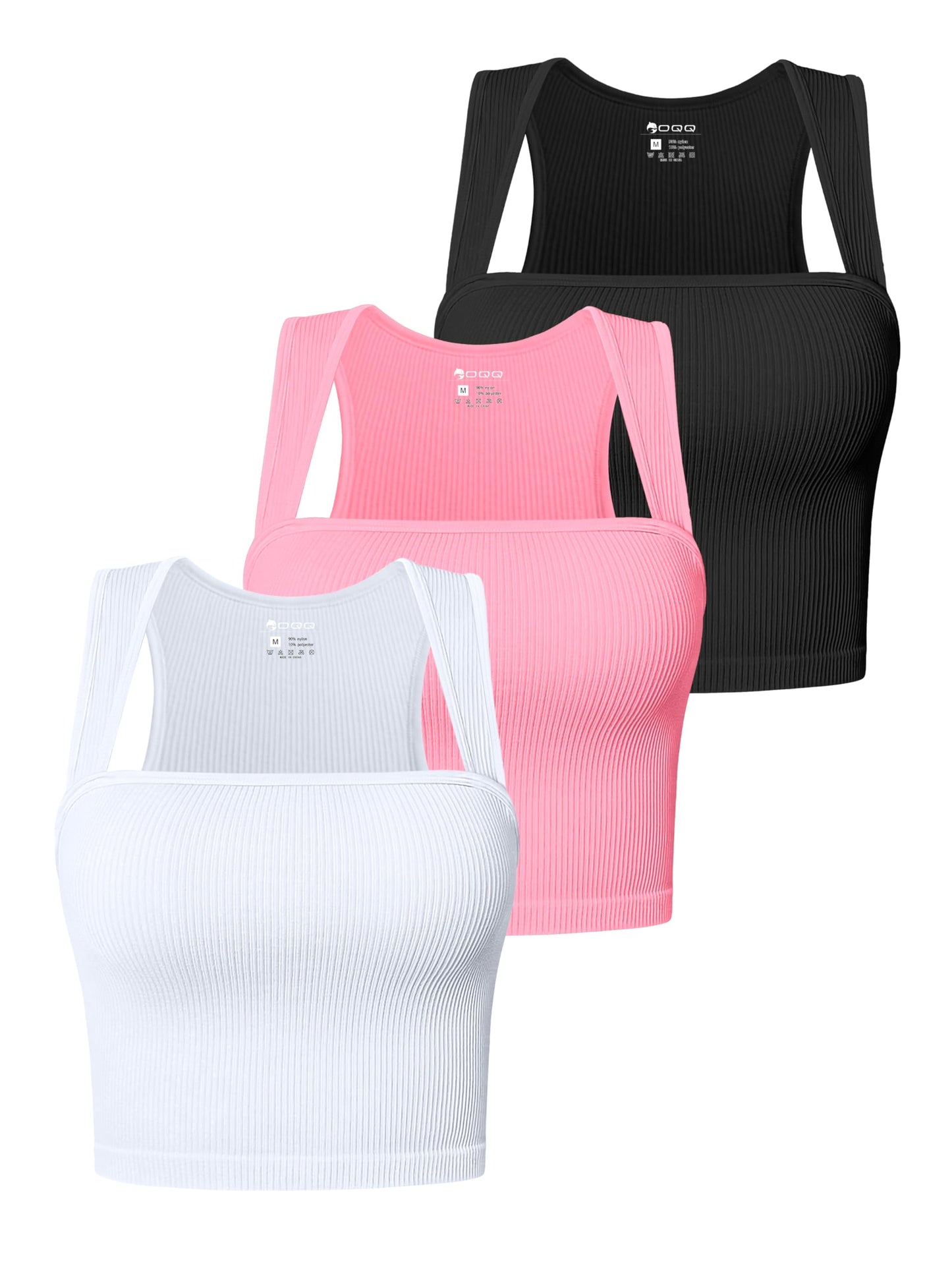 OQQ WOMENS RIBBED TANK TOP WITH SQUARE NECK