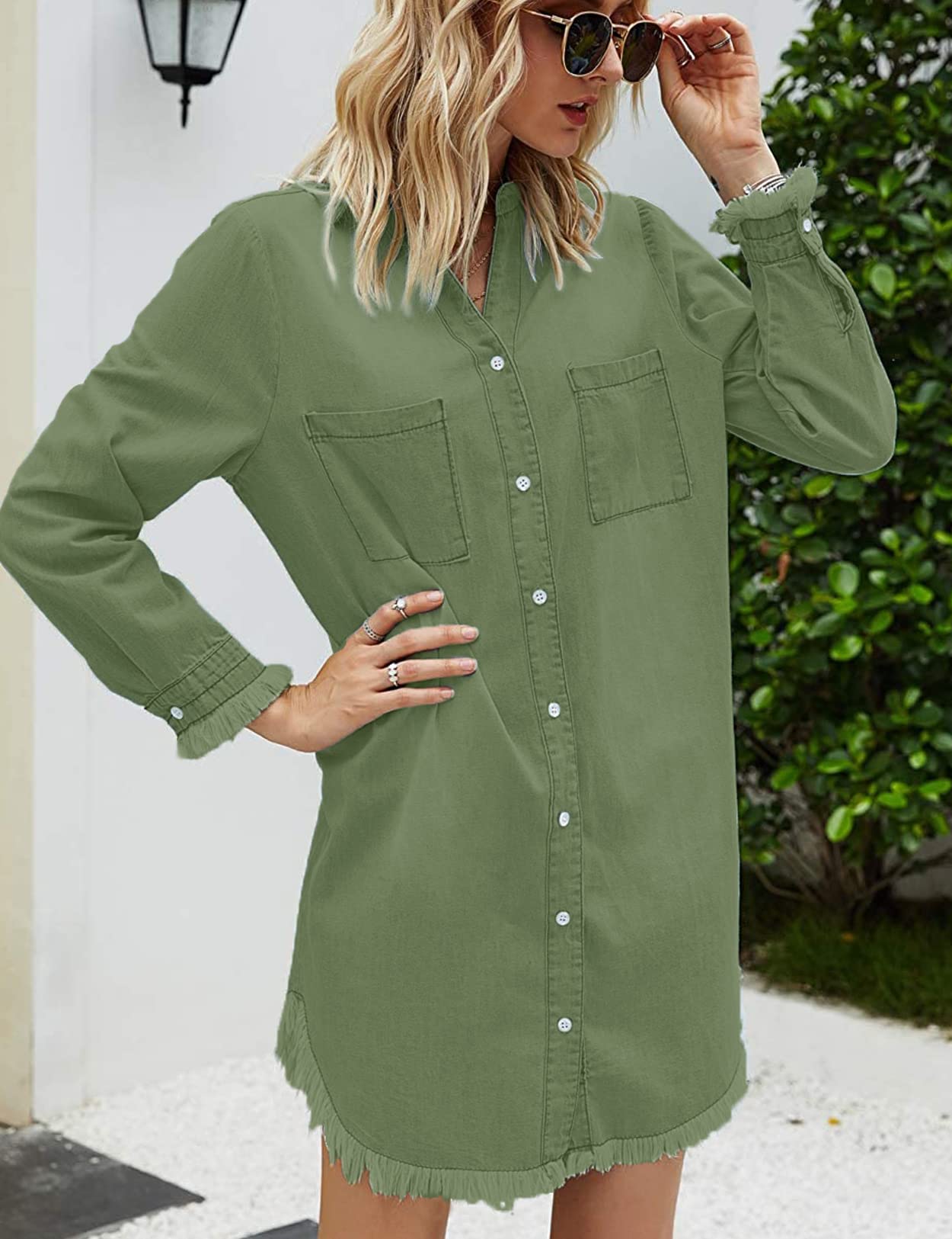 Zilcremo Women Denim Shirt Dresses Long Sleeve Shirt Dresses