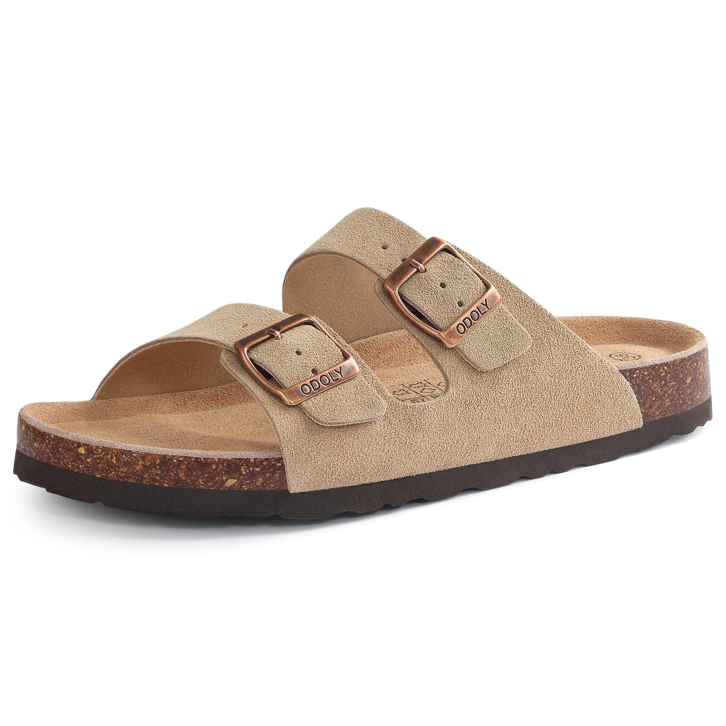ODOLY Women's Cork Footbed Slide Sandal, Arch Support Summer Outdoor Sandals with Adjustable Buckle, Black US Women Size 10, EU Women Size 41