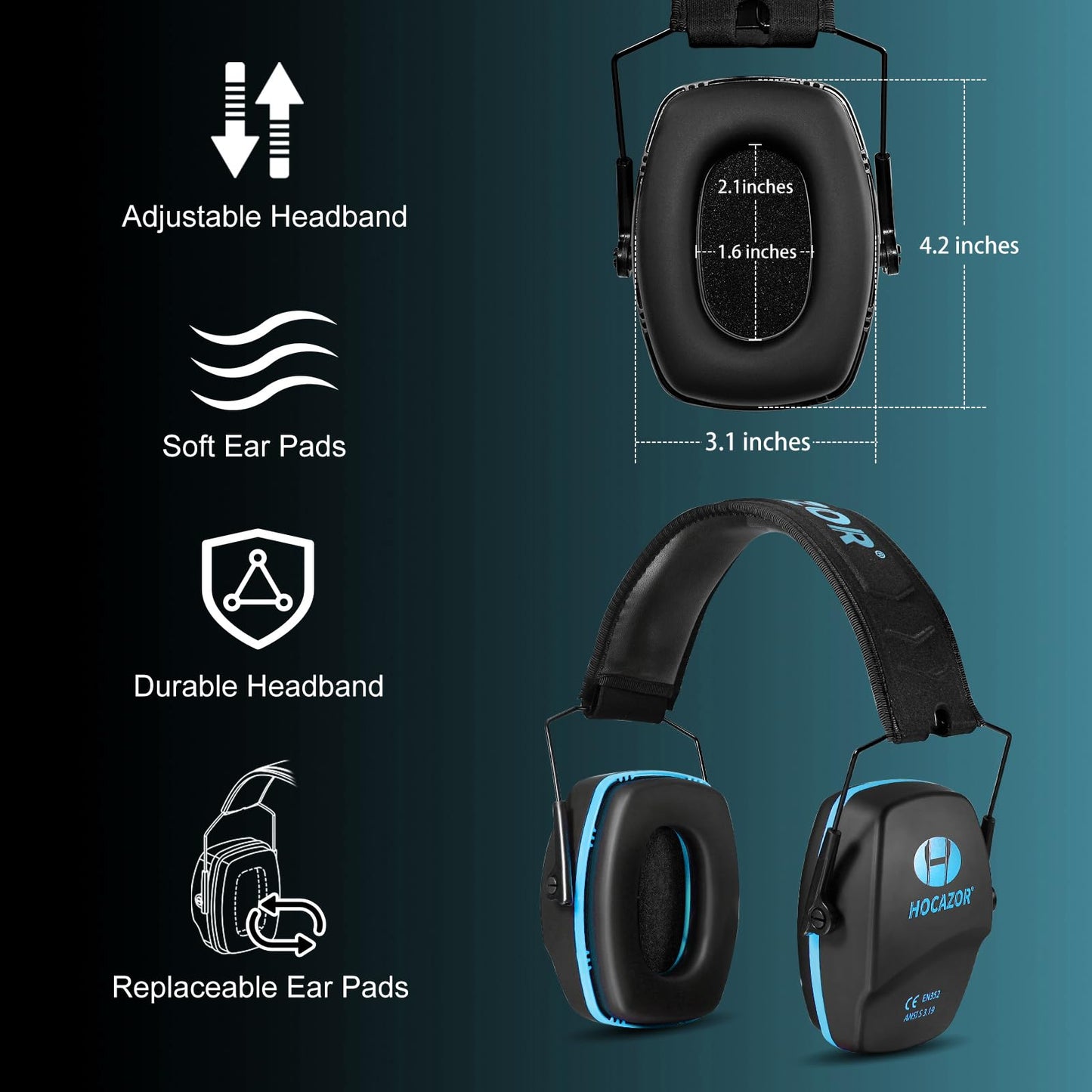 Hocazor Shooting Ear Protection NRR 26dB Suit for Shooters Hunting Range Racing Concert Sports Events Airports - Black&Purple HO1006