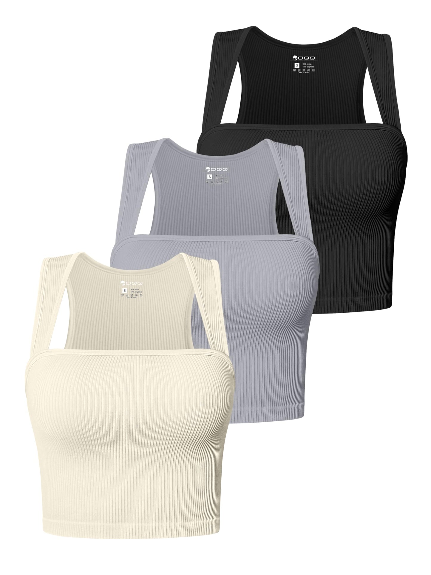 OQQ WOMENS RIBBED TANK TOP WITH SQUARE NECK