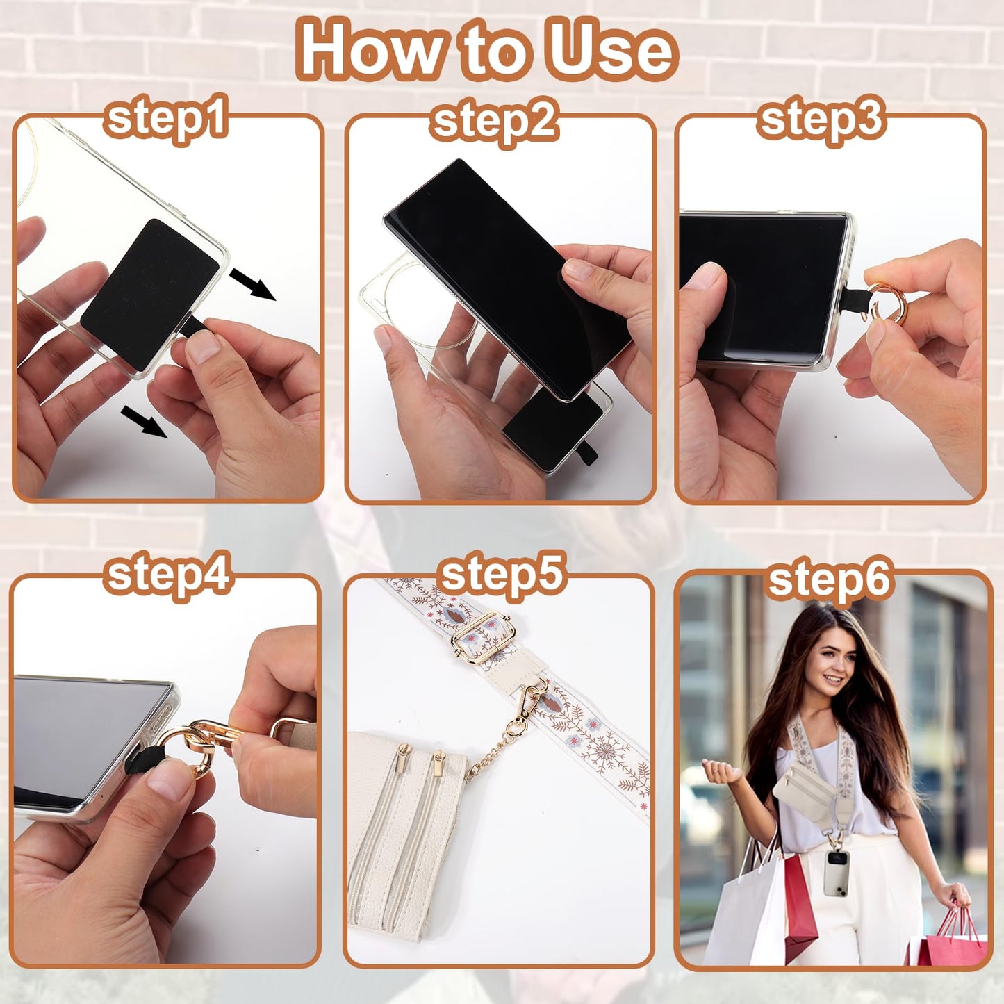 XANGNIER Clip and Go Strap for Phone with Wallet Crossbody,Phone Strap with Zippered Wallet, Adjustable Anti Theft Cellphone Lanyard for Women, Cellphone Chain Accessories,Leopard