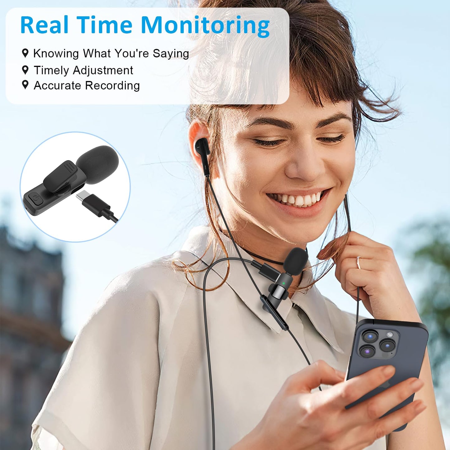 MAYBESTA Professional Wireless Lavalier Lapel Microphone for iPhone, iPad - Cordless Omnidirectional Condenser Recording Mic for Interview Video Podcast Vlog YouTube