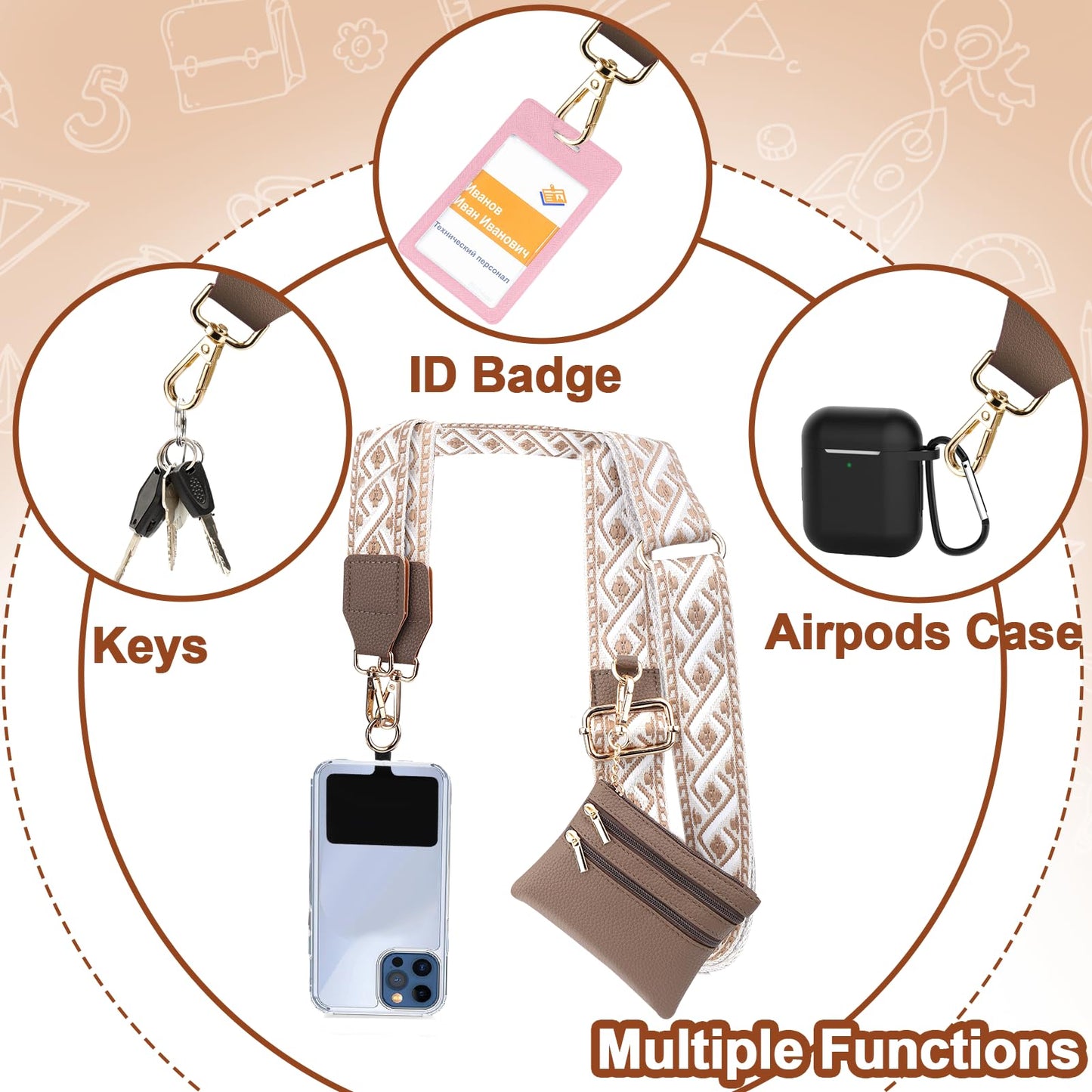 XANGNIER Clip and Go Strap for Phone with Wallet Crossbody,Phone Strap with Zippered Wallet, Adjustable Anti Theft Cellphone Lanyard for Women, Cellphone Chain Accessories,Leopard