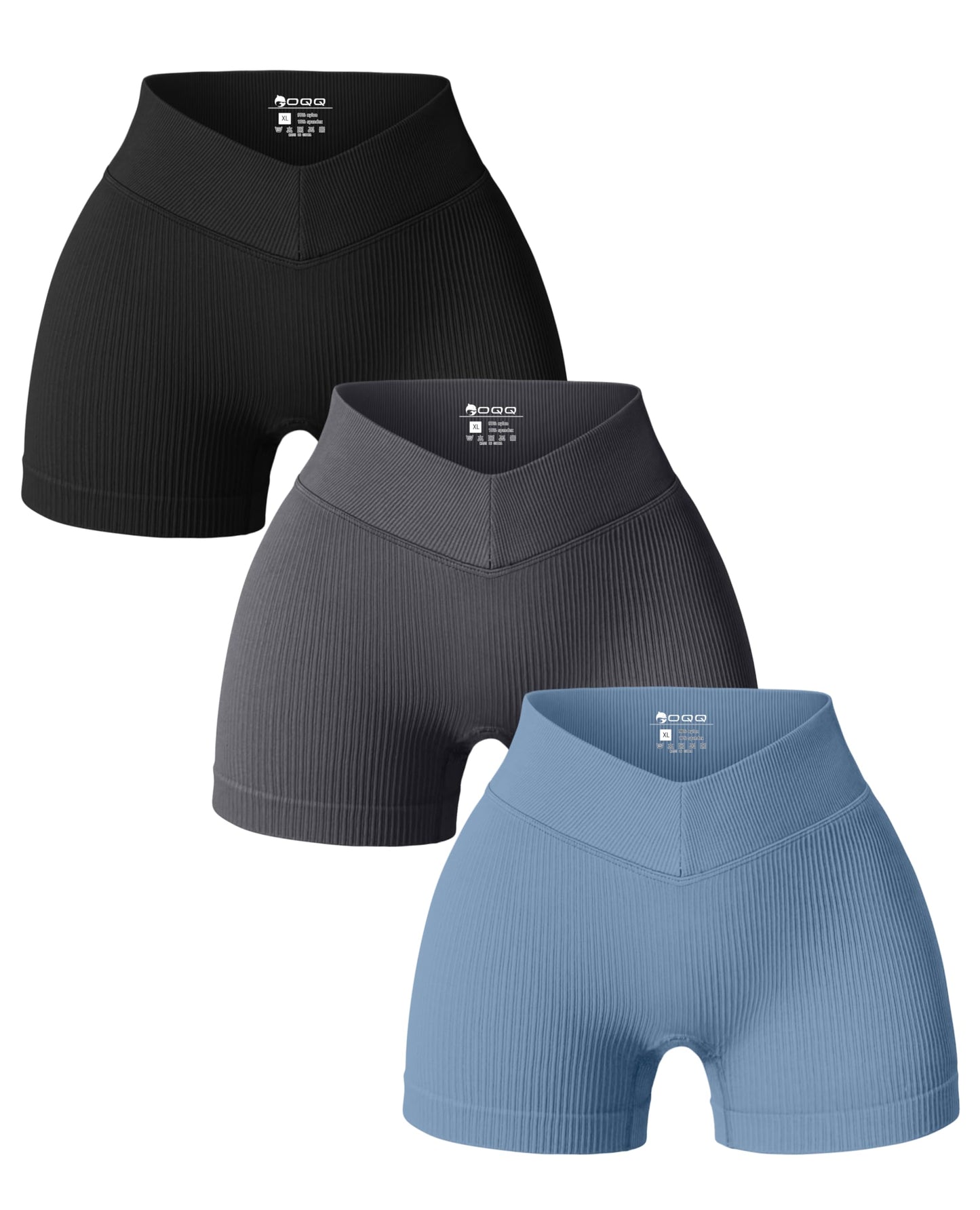 OQQ WOMENS YOGA V SHAPED RIBBED SHORTS 3 PACK