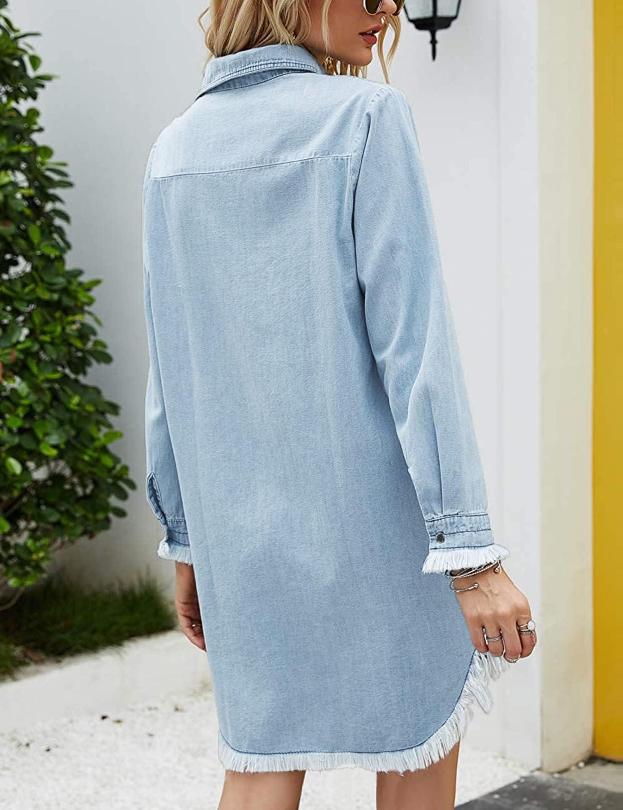 Zilcremo Women Denim Shirt Dresses Long Sleeve Shirt Dresses