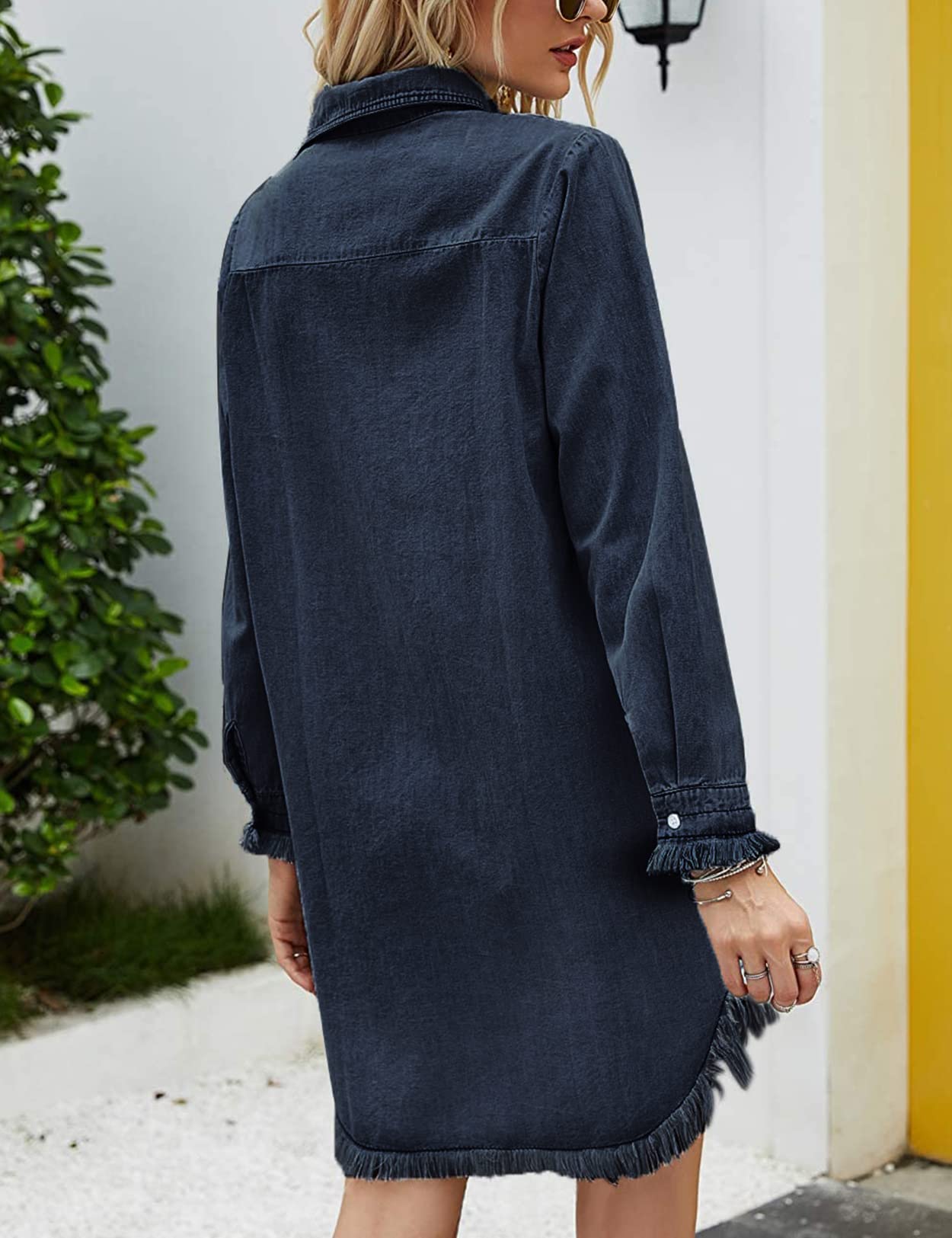 Zilcremo Women Denim Shirt Dresses Long Sleeve Shirt Dresses