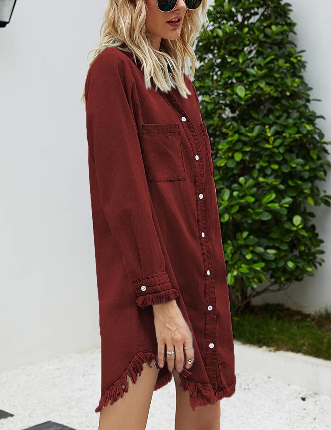 Zilcremo Women Denim Shirt Dresses Long Sleeve Shirt Dresses