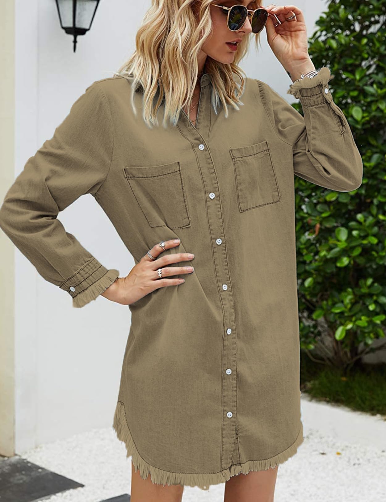 Zilcremo Women Denim Shirt Dresses Long Sleeve Shirt Dresses