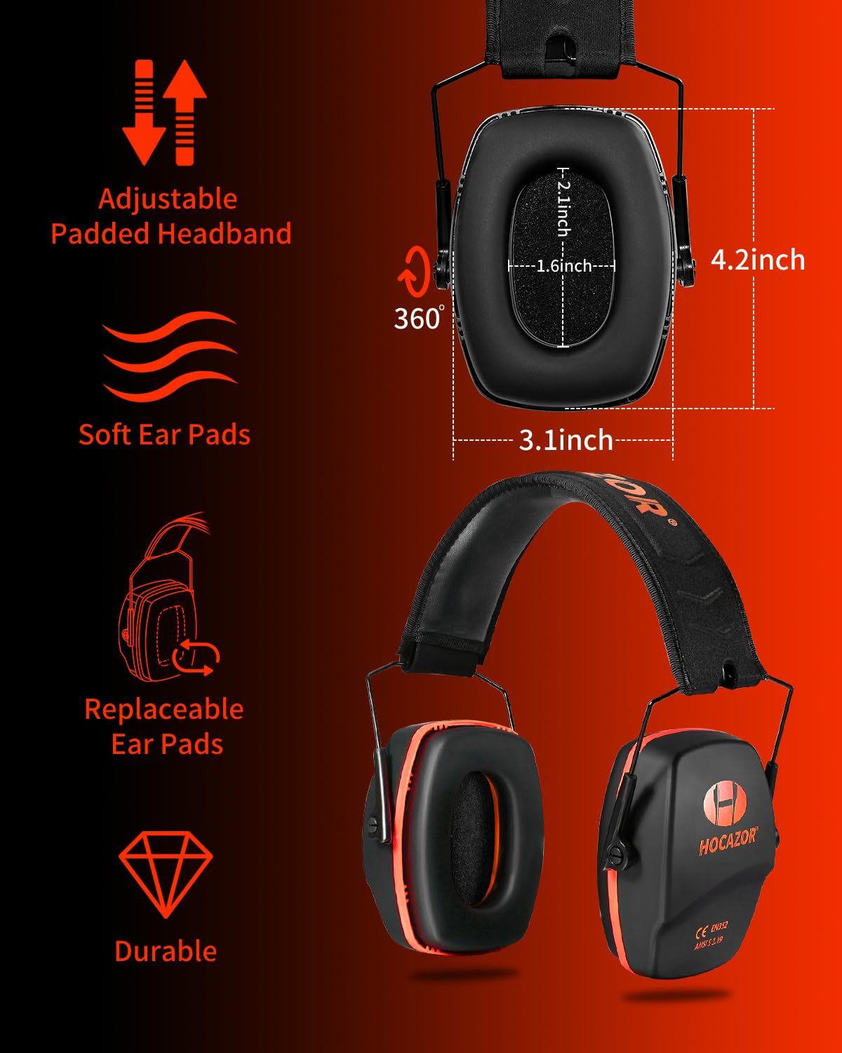 Hocazor Shooting Ear Protection NRR 26dB Suit for Shooters Hunting Range Racing Concert Sports Events Airports - Black&Purple HO1006