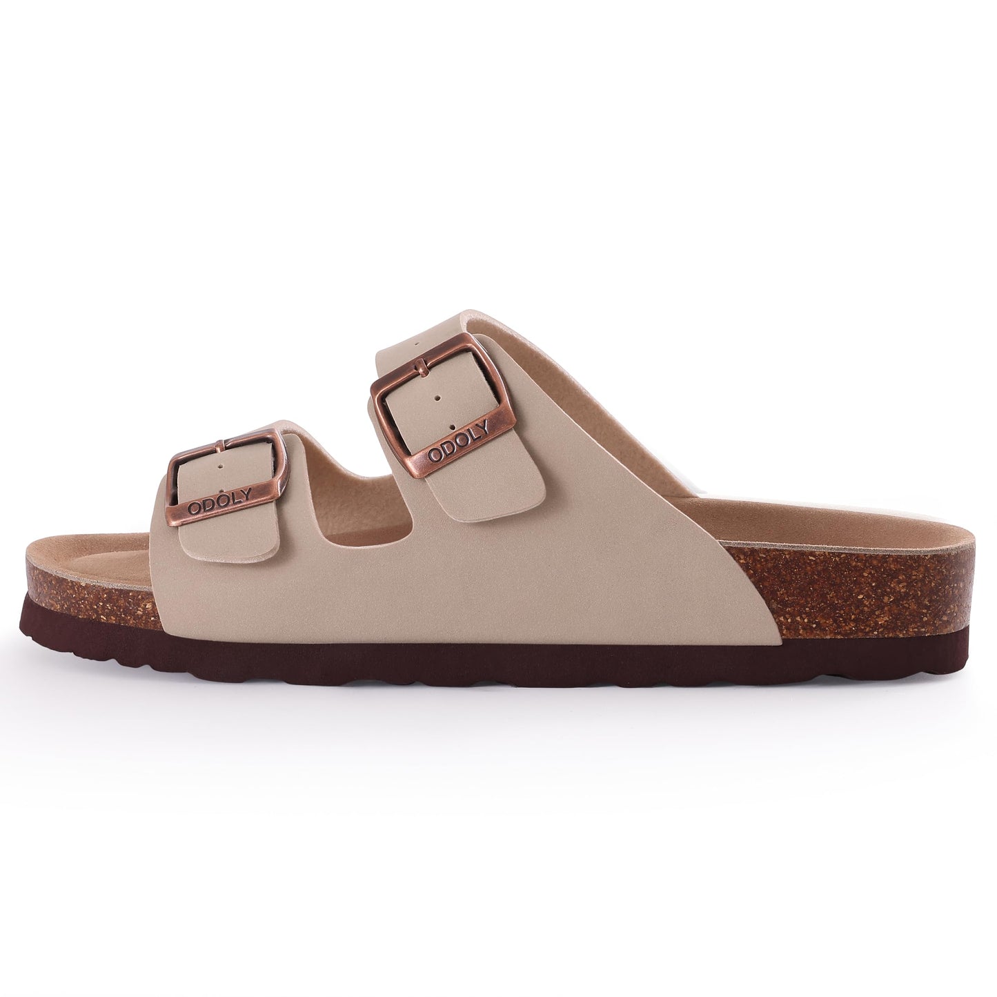 ODOLY Women's Cork Footbed Slide Sandal, Arch Support Summer Outdoor Sandals with Adjustable Buckle, Black US Women Size 10, EU Women Size 41