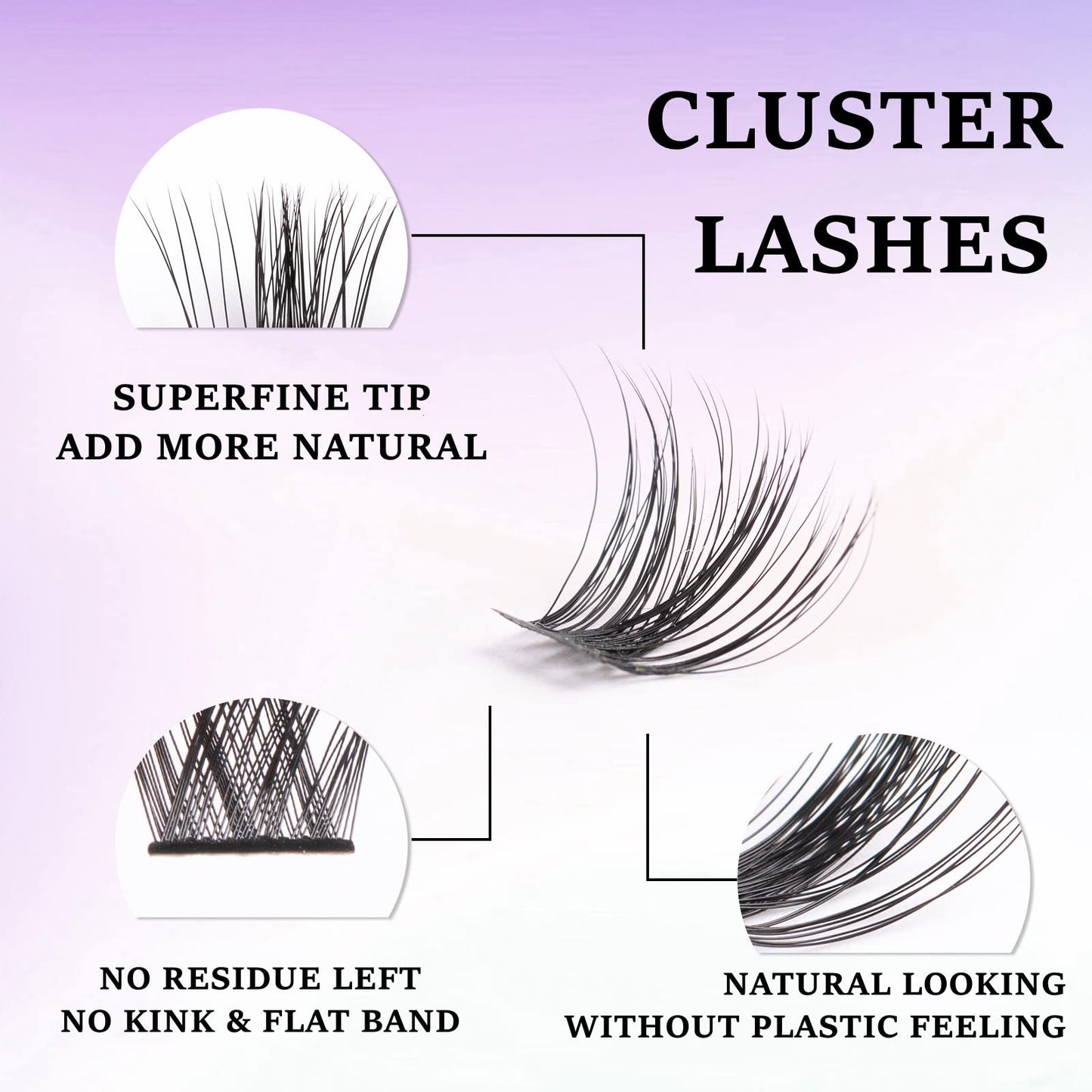 Lash Extension Kit 72 Cluster Individual Lashes Natural with Lash Bond and Seal Super Hold Eyelash Tweezers Lash Glue Remover Easy to Remove Lash Clusters Kit DIY at Home 10-16mm C/D Curl - OP01