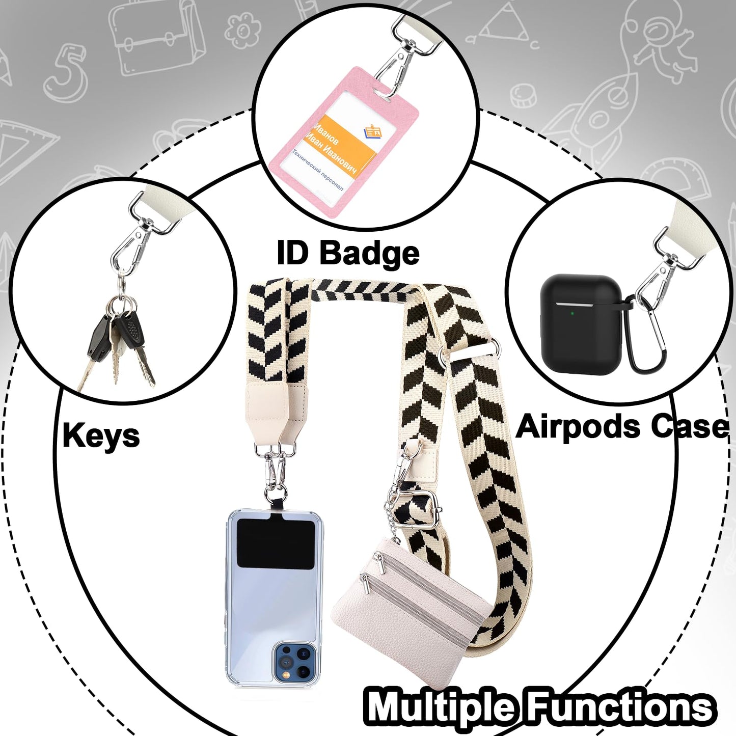 XANGNIER Clip and Go Strap for Phone with Wallet Crossbody,Phone Strap with Zippered Wallet, Adjustable Anti Theft Cellphone Lanyard for Women, Cellphone Chain Accessories,Leopard